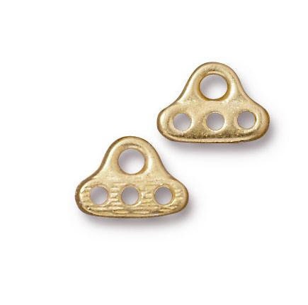 TierraCast Multi Strand Connector, 24k Gold Plated Pewter 3-hole End Bar (PF/691-12) * Qty. 4