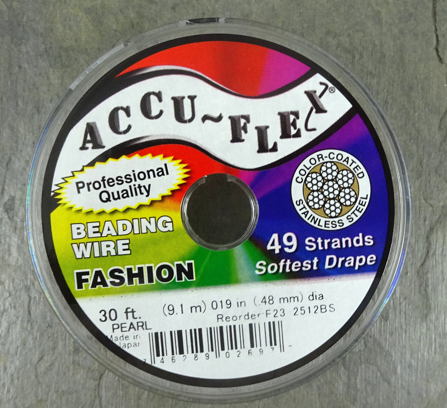 Accu-Flex Beading Wire, Pearl White, 49 Strand, .019in/.48mm diameter (2512) * 30 ft. spool