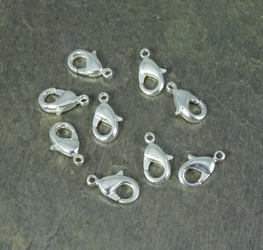 12mm Silver Lobster Clasps Shiny Silver Plated Brass TierraCast Fine Silver Plated Clasp 12x7mm Lobster Clasp (TC/0110-11) - Qty. 5