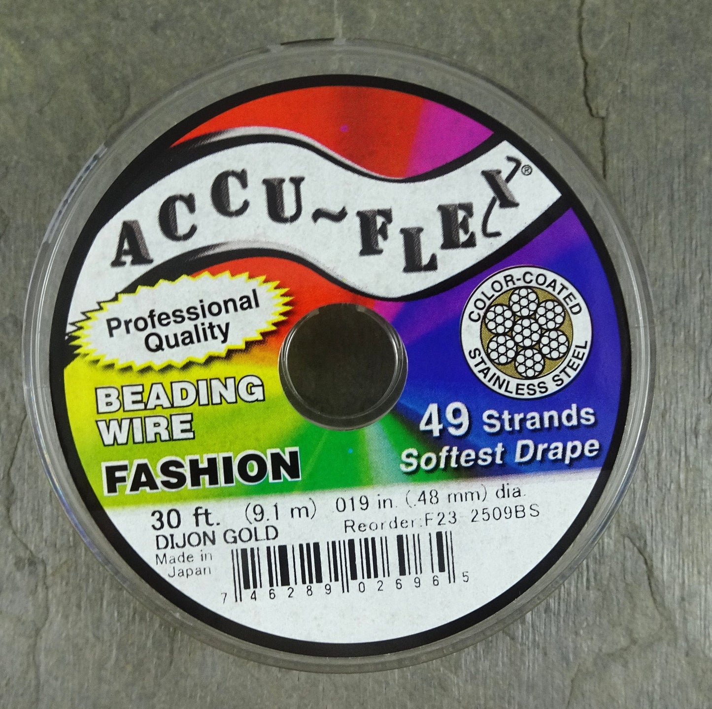 Gold Accu~Flex Beading Wire, Dijon Gold Wire, 49 Strand Beading Wire, 30 Feet (.019in thickness), Stainless Steel Coated Wire * 1 spool