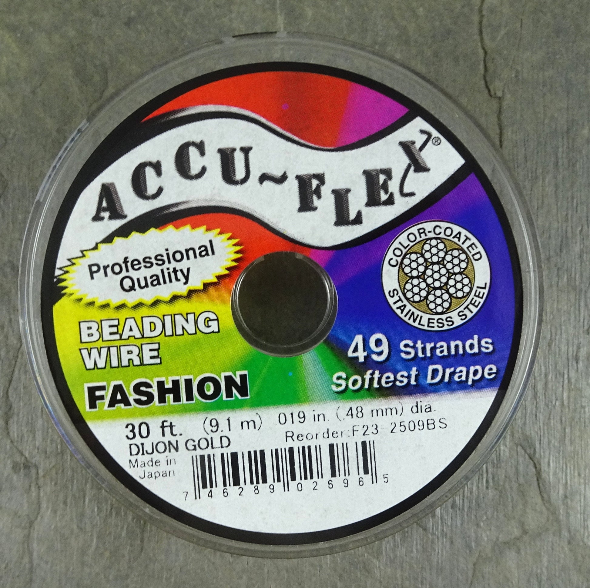 Gold Accu~Flex Beading Wire, Dijon Gold Wire, 49 Strand Beading Wire, 30 Feet (.019in thickness), Stainless Steel Coated Wire * 1 spool