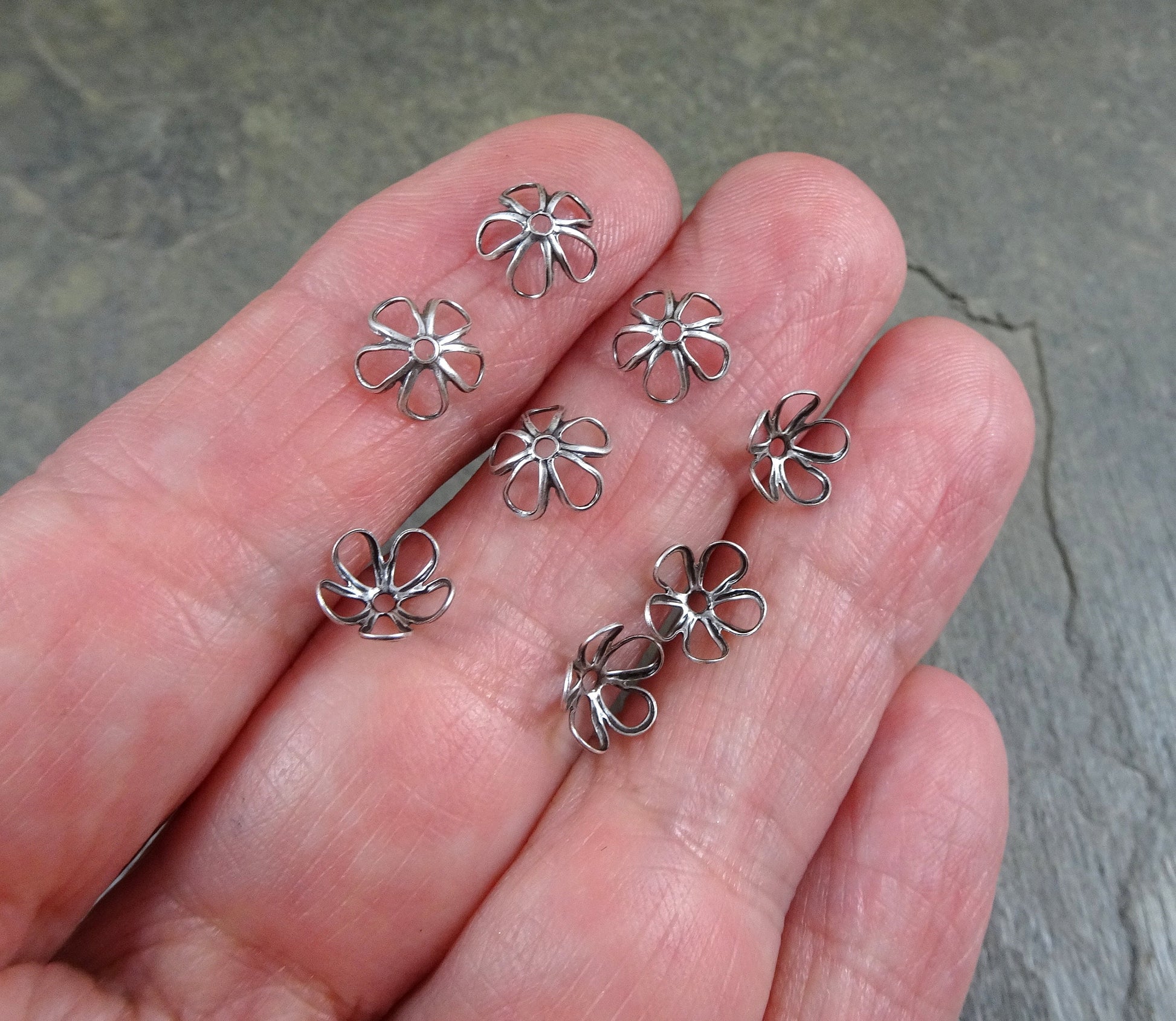 Silver Flower Petal Bead Caps, 7.5mm Oxidized Silver Plated Bead Caps (S134) * Qty. 10