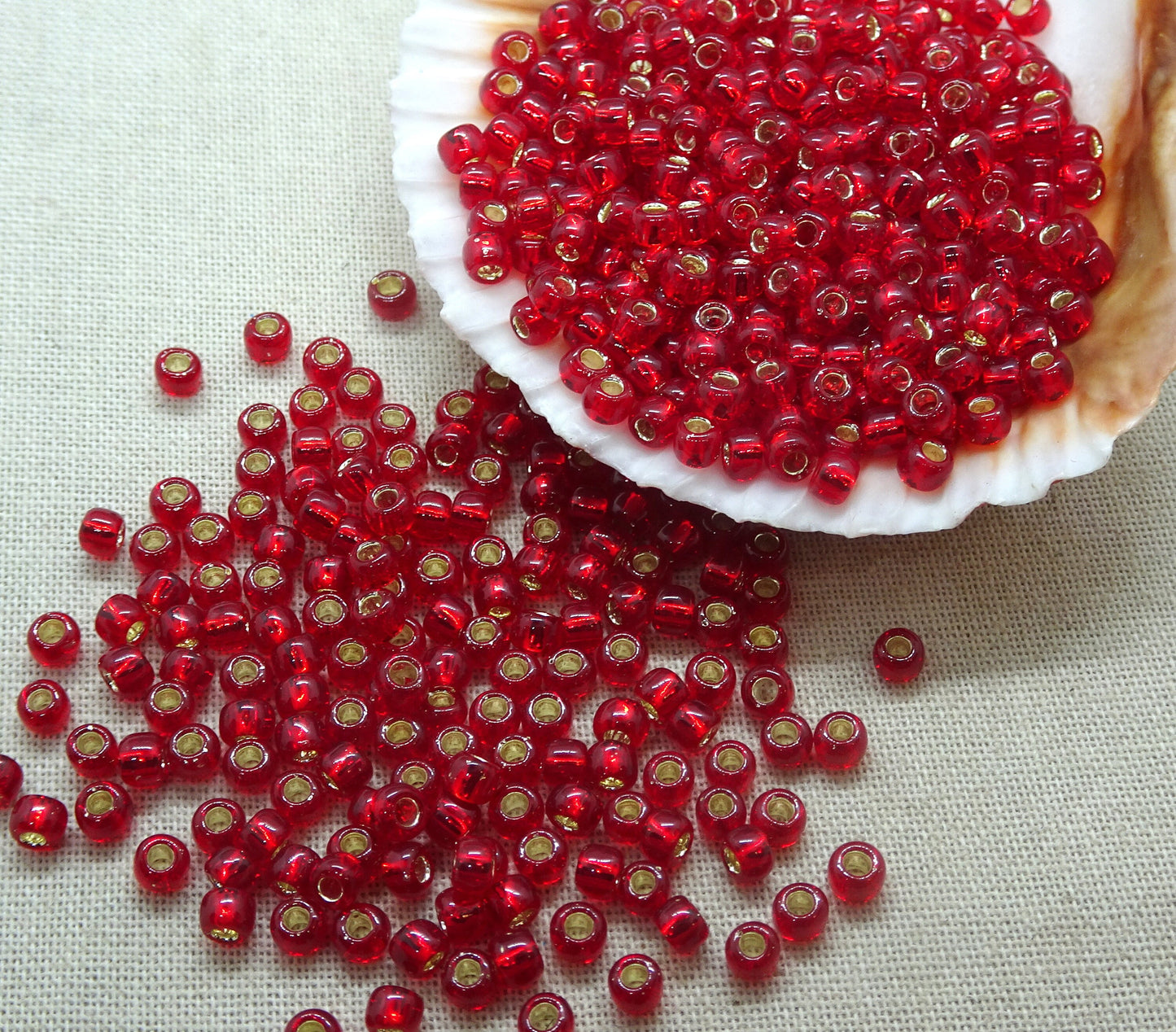 3mm Red Seed Beads, 8/0 TOHO Transparent Red, Silver Lined Glass Beads (T8/SM-25C) * Qty. 15 grams