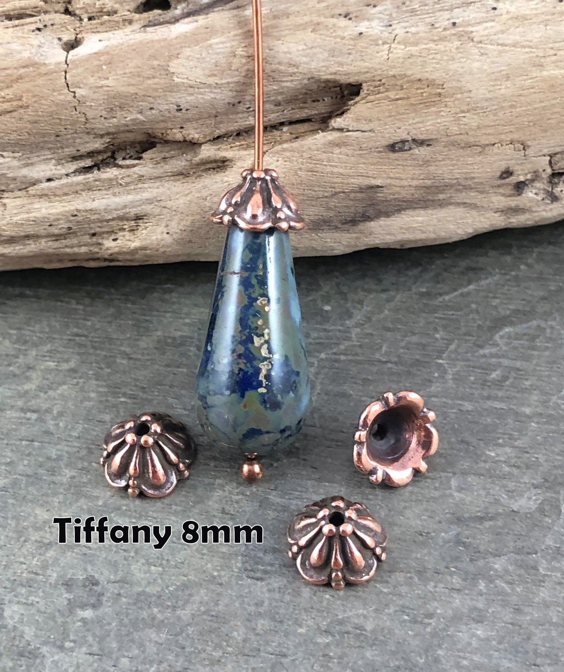 NEW 8mm Tiffany Bead Caps, Decorative Antiqued Copper Plated Bead Caps (PF/778-87) * Qty. 6