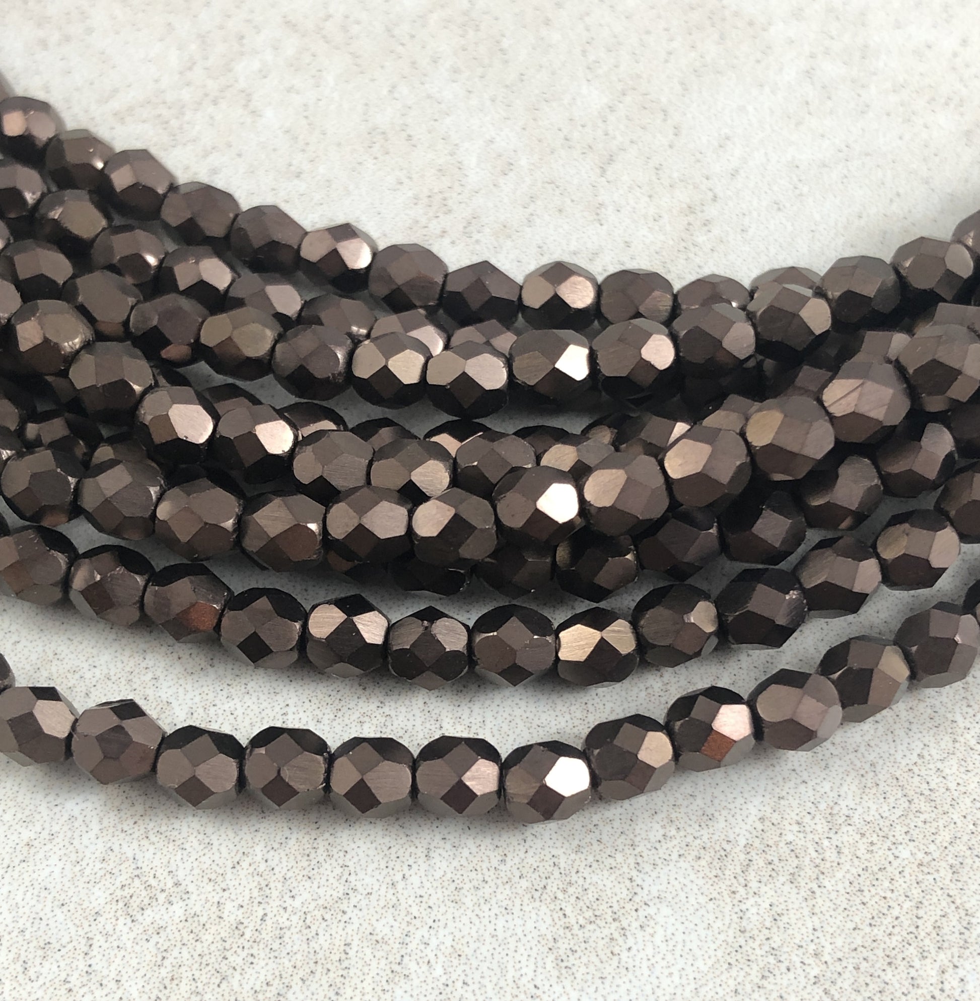 Czech Glass Beads - 4mm Czech Faceted Round Beads, Bronze Spacer Beads, 4mm Brown Beads - Matte Bronze Metallic (FP4/SM-M14415) * Qty 50