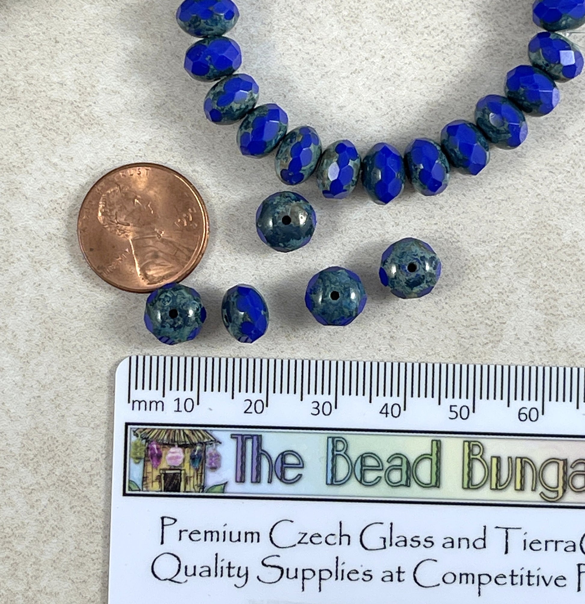 Cobalt Blue Czech Beads, 8x6mm Rondelle, Czech Glass Beads, Opaque Cobalt Blue Picasso Rondelles (R8/RJ-1693) * Qty 12