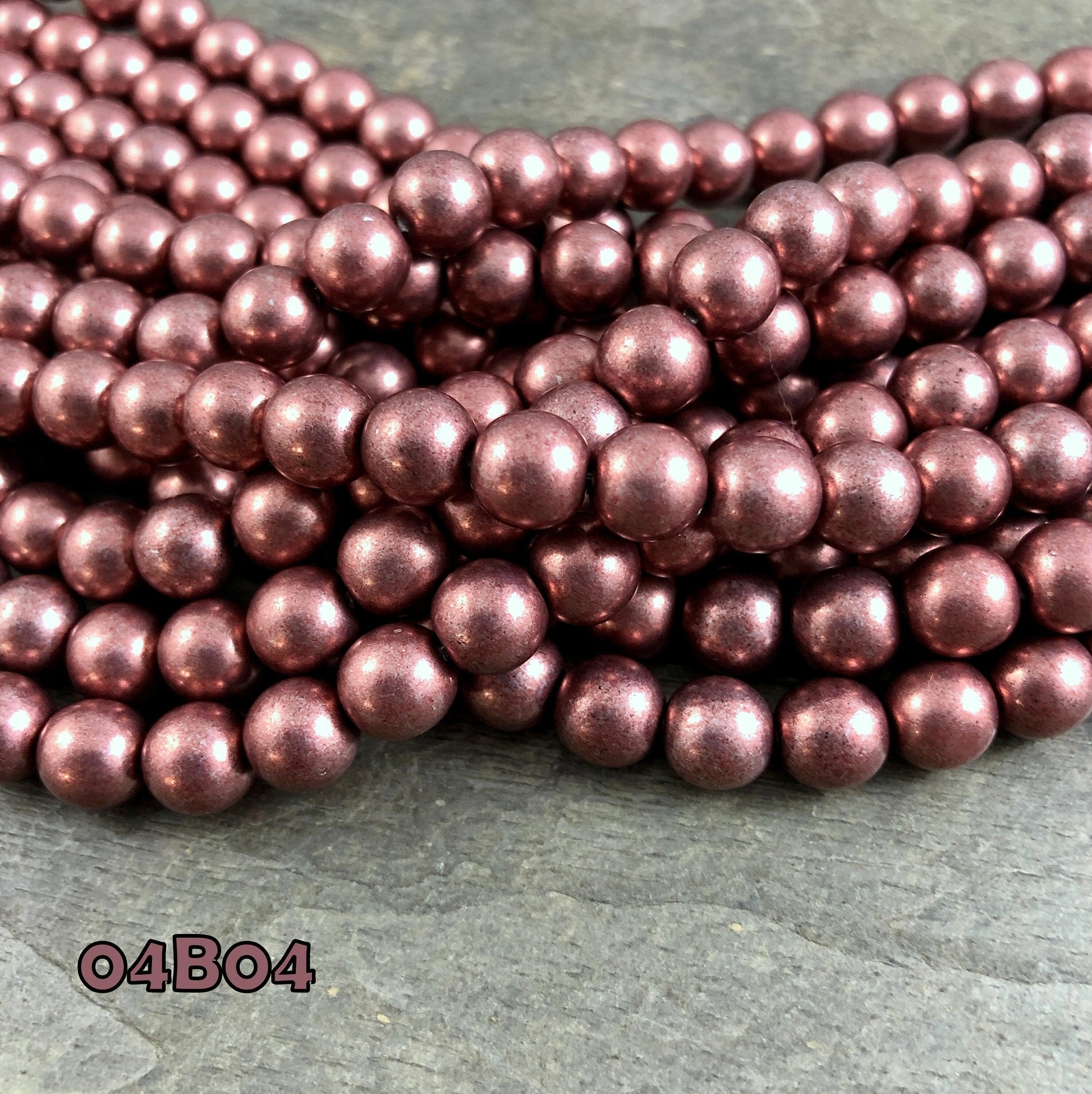 8mm Round Metallic Butterum, Czech Glass Beads, Rosy Brown Satin Metallic (D8/SM-04B04) * Qty 25