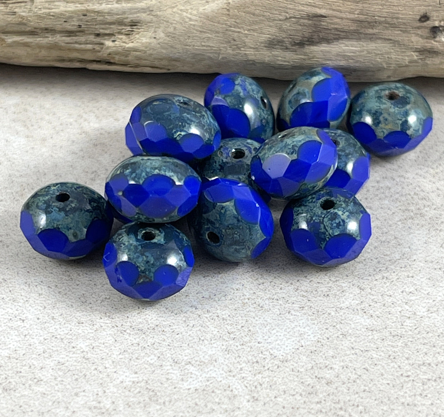 Cobalt Blue Czech Beads, 8x6mm Rondelle, Czech Glass Beads, Opaque Cobalt Blue Picasso Rondelles (R8/RJ-1693) * Qty 12