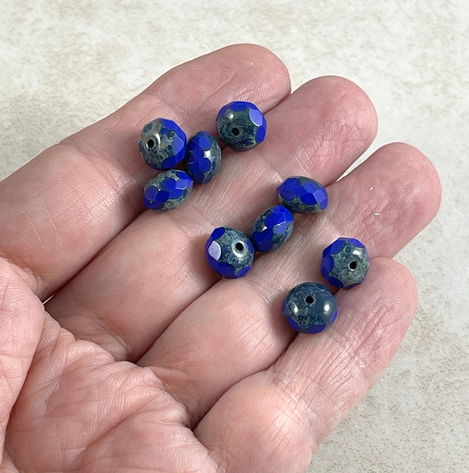 Cobalt Blue Czech Beads, 8x6mm Rondelle, Czech Glass Beads, Opaque Cobalt Blue Picasso Rondelles (R8/RJ-1693) * Qty 12