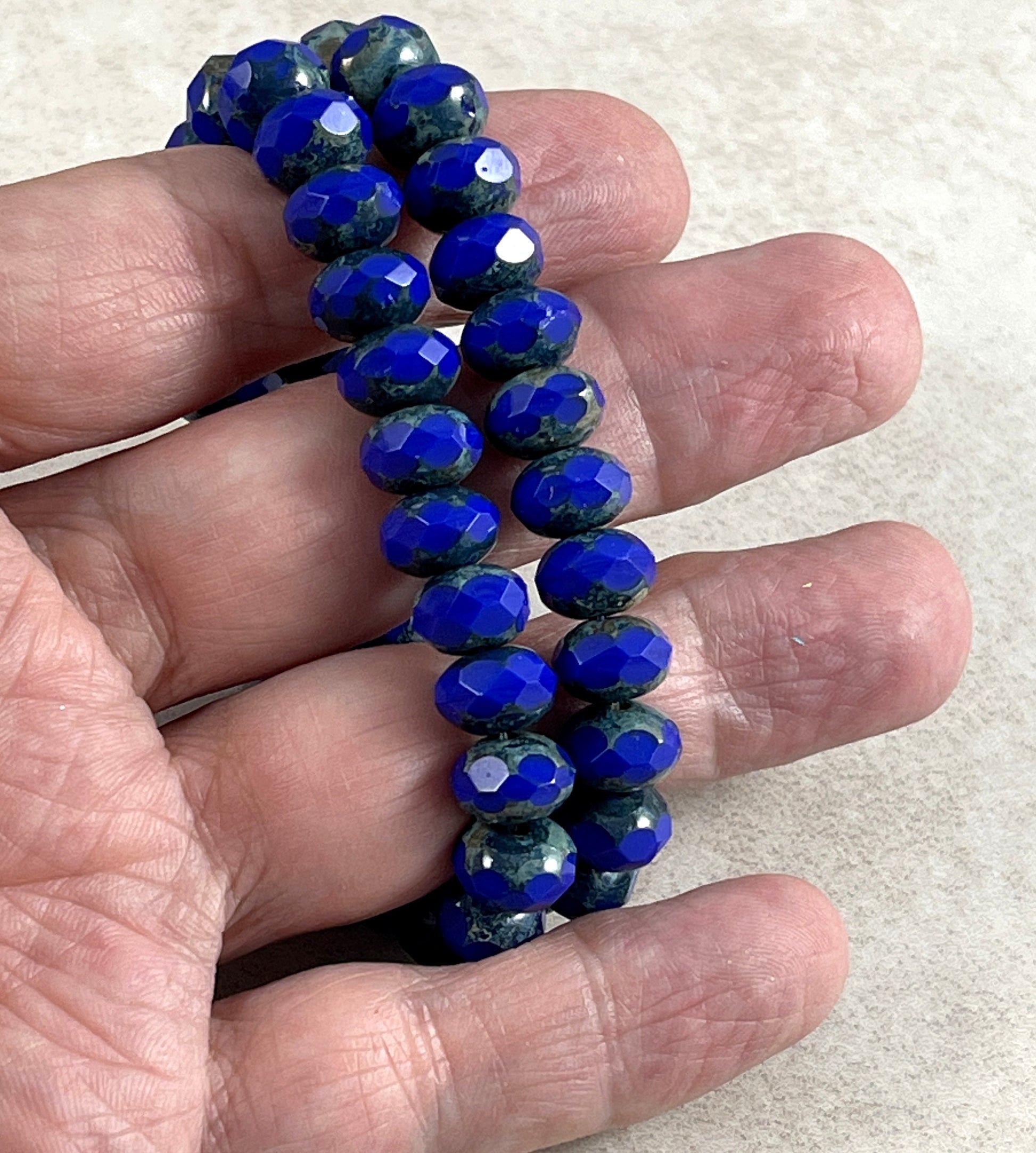 Cobalt Blue Czech Beads, 8x6mm Rondelle, Czech Glass Beads, Opaque Cobalt Blue Picasso Rondelles (R8/RJ-1693) * Qty 12