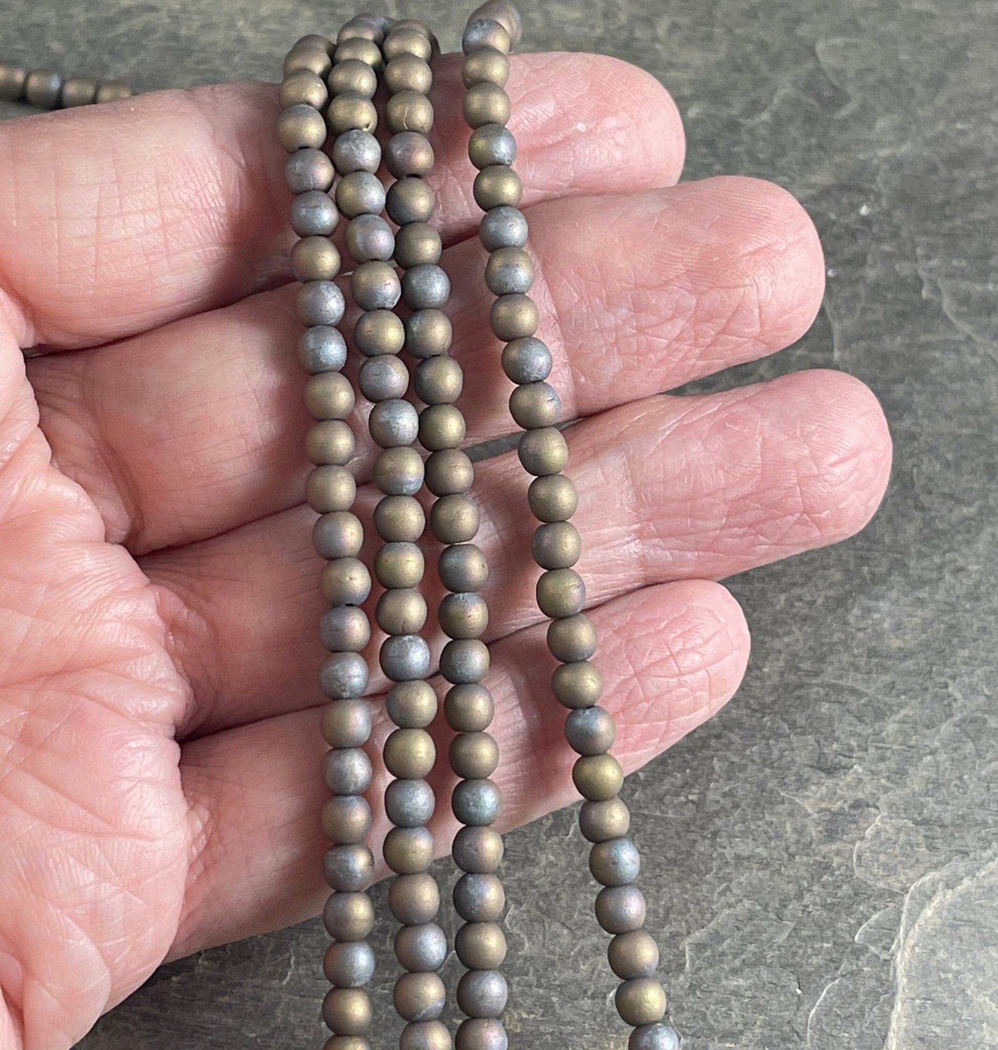 Czech Beads - 4mm Round, Matte Oxidized Bronze Glass Beads (D4/SM-M15768) * 100 Beads