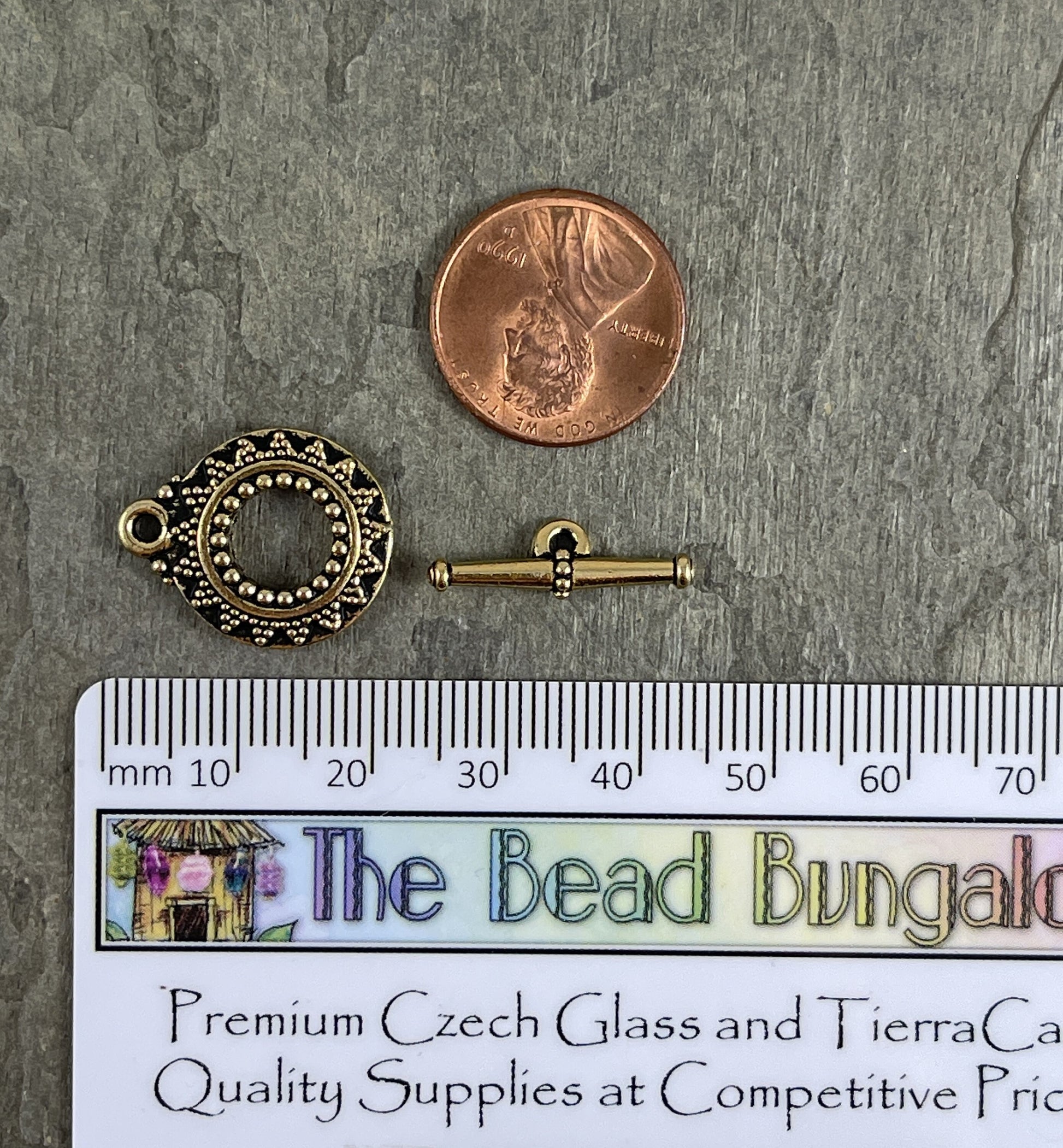 Gold Toggle Clasp by TierraCast Clasps, TierraCast Bali Clasp, Medium Size Gold Clasp, Antiqued Gold Bali Toggle Clasp (TC/6061-26) * Qty. 1