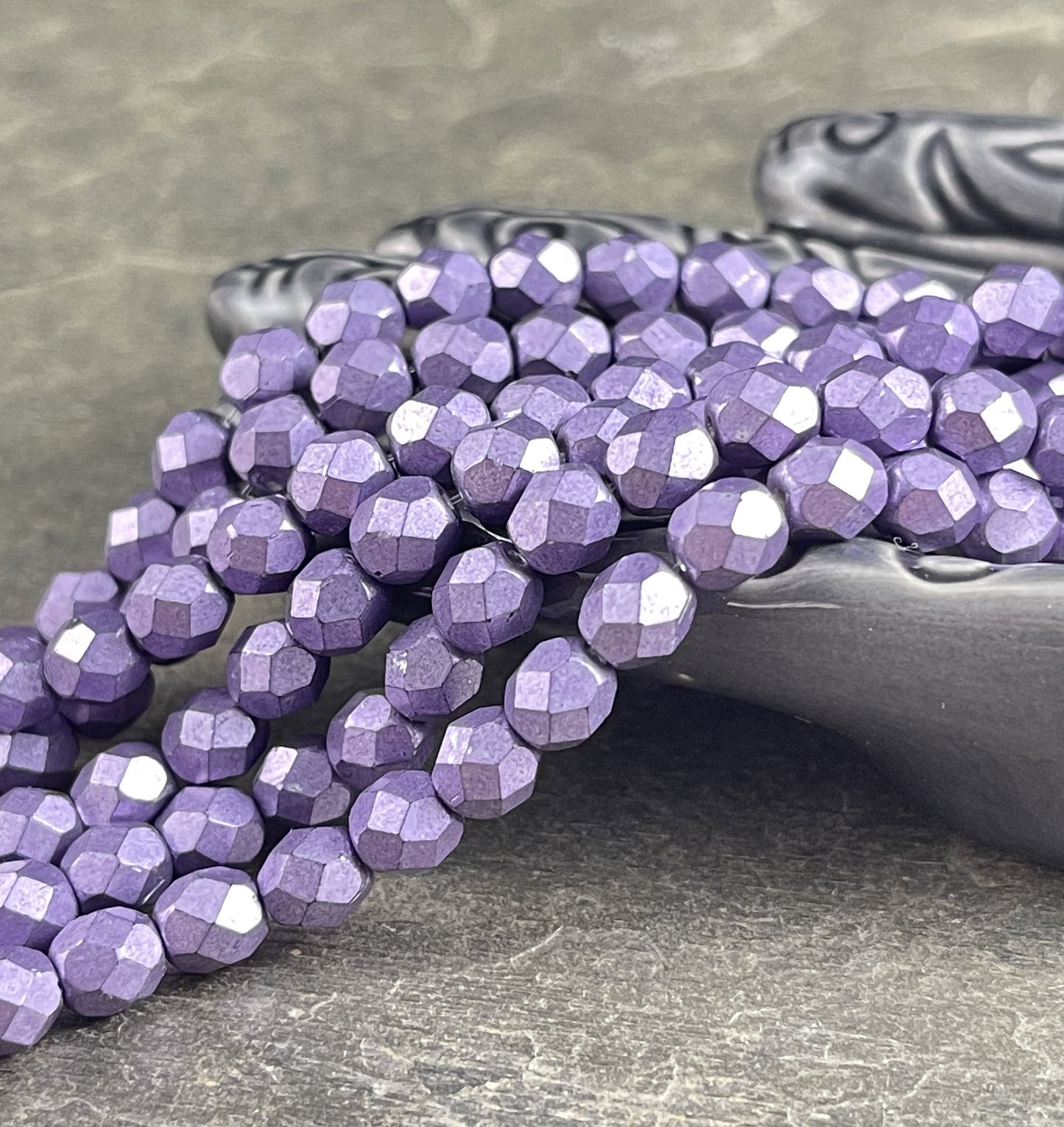 Purple Satin Metallic Beads, Czech Beads, 6mm Czech Glass Beads, Faceted Round, Saturated Metallic Ballet Slipper (FP6/SM-04B03) * Qty. 25