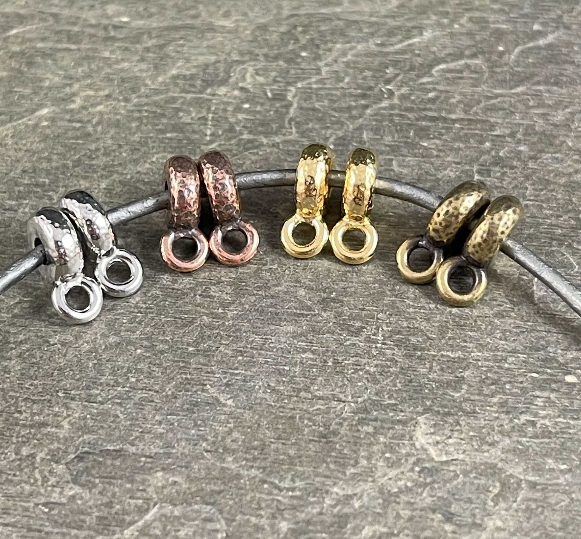 NEW TierraCast Bail Bead, Oxidized Brass Hammered Spacer Bead with Bail Loop, 8x3mm Spacer 2.75mm Hole (PF/892-57) * Qty. 4