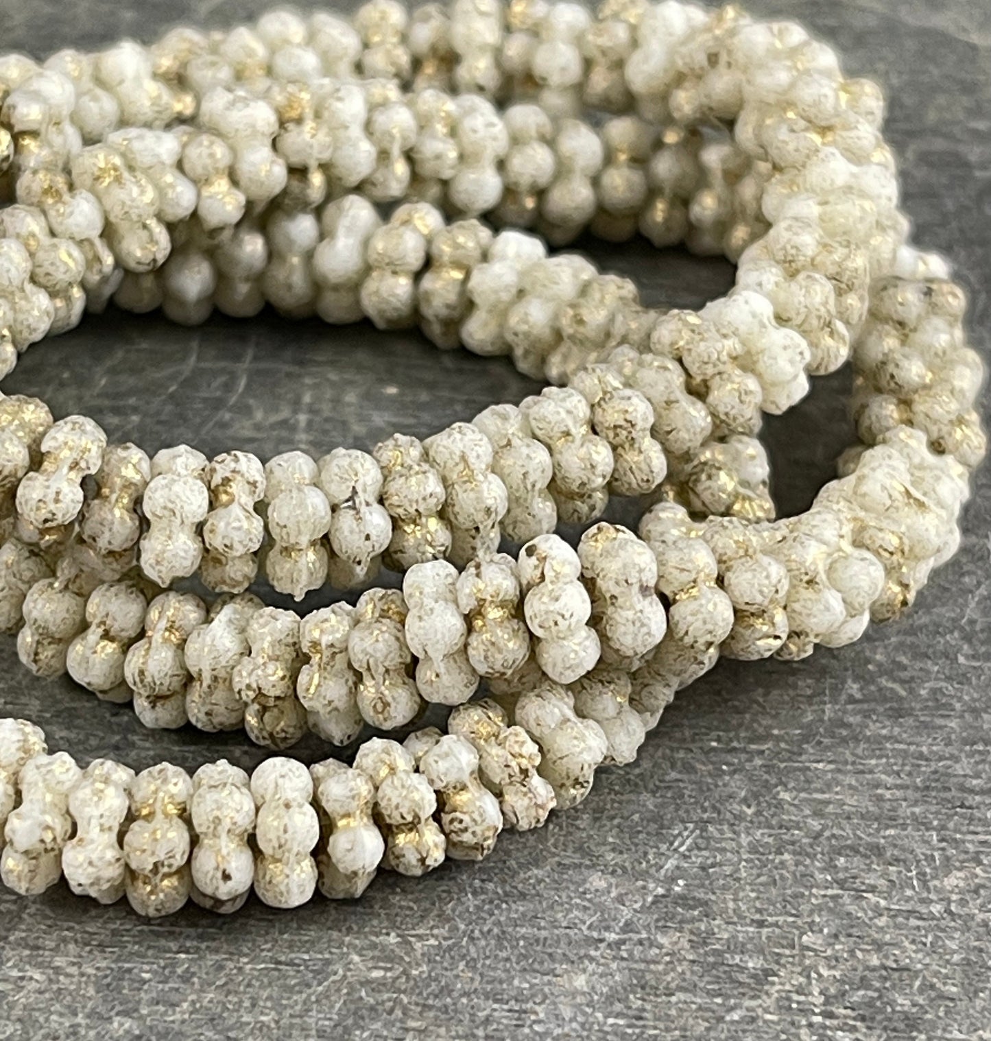 Czech Glass Beads - 5mm Daisy Spacer, Beige, Etched Glass (FMN/N-1513) * Qty. 50