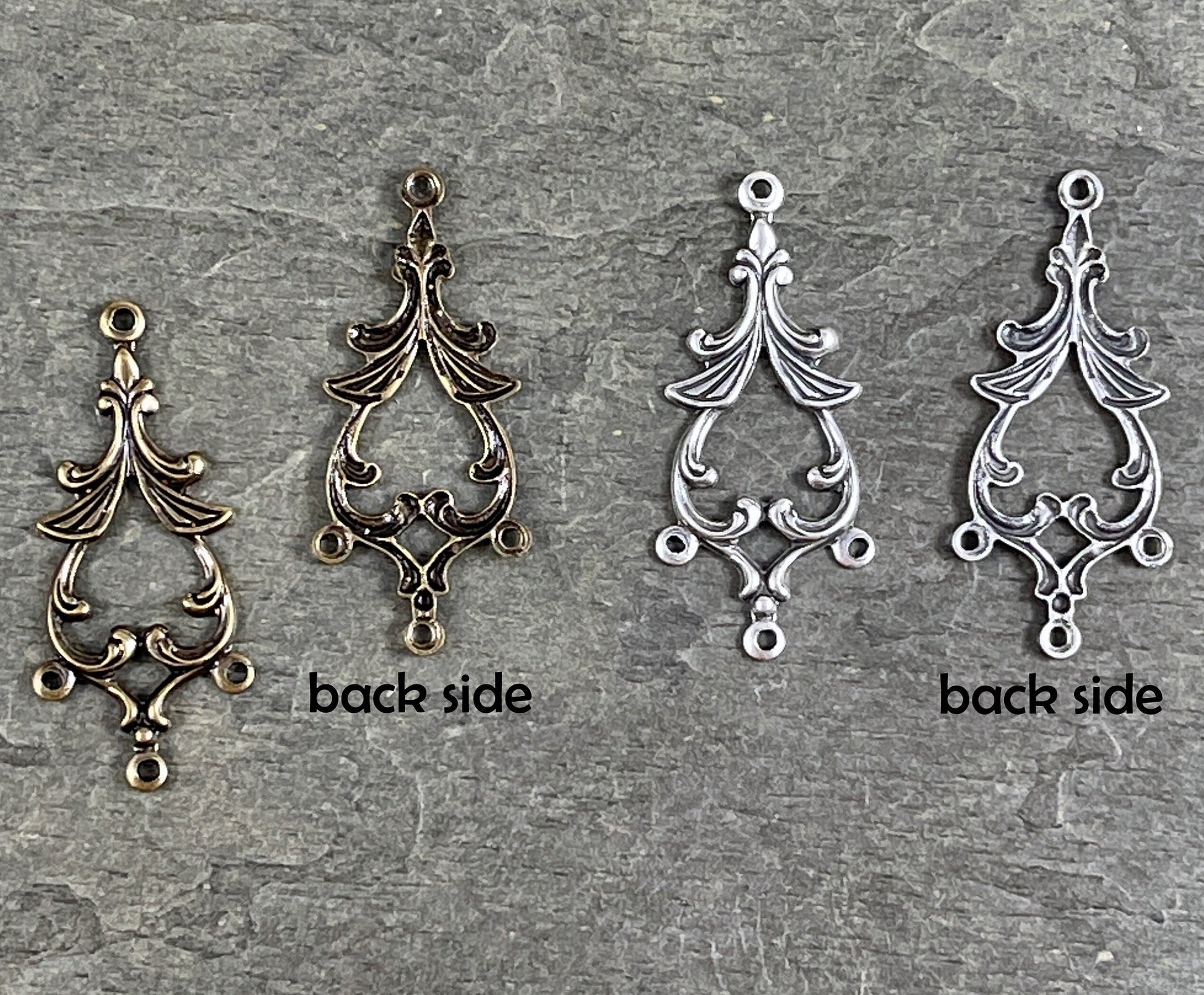 Elaborate Swirls Chandelier Link, Silver or Brass 3-Loop Connector, Lightweight Vintage Style Earring Components (VJS/A651-A98) * Qty. 4