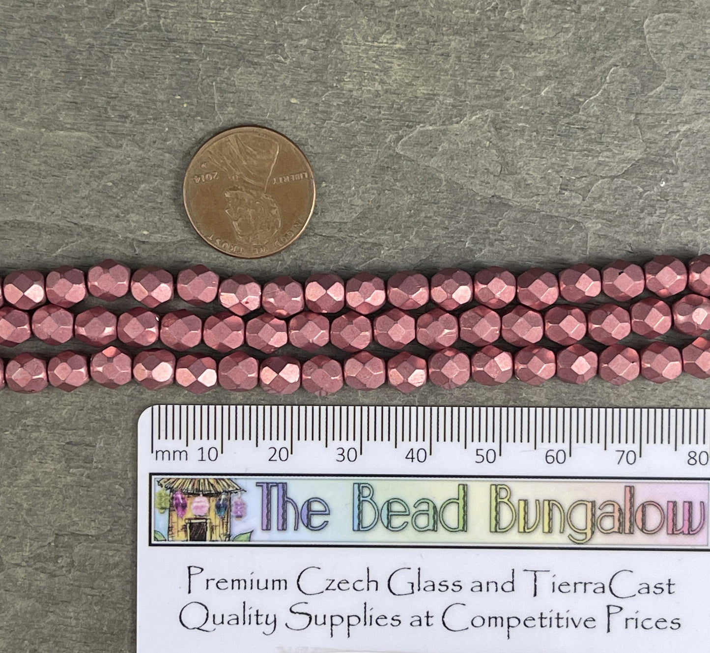 Czech Glass Beads 6mm Pink Metallic Fire Polished Beads 6mm Faceted Round Beads - Light Rose Gold Metallic Beads (FP6/SM-05A07) * Qty. 25