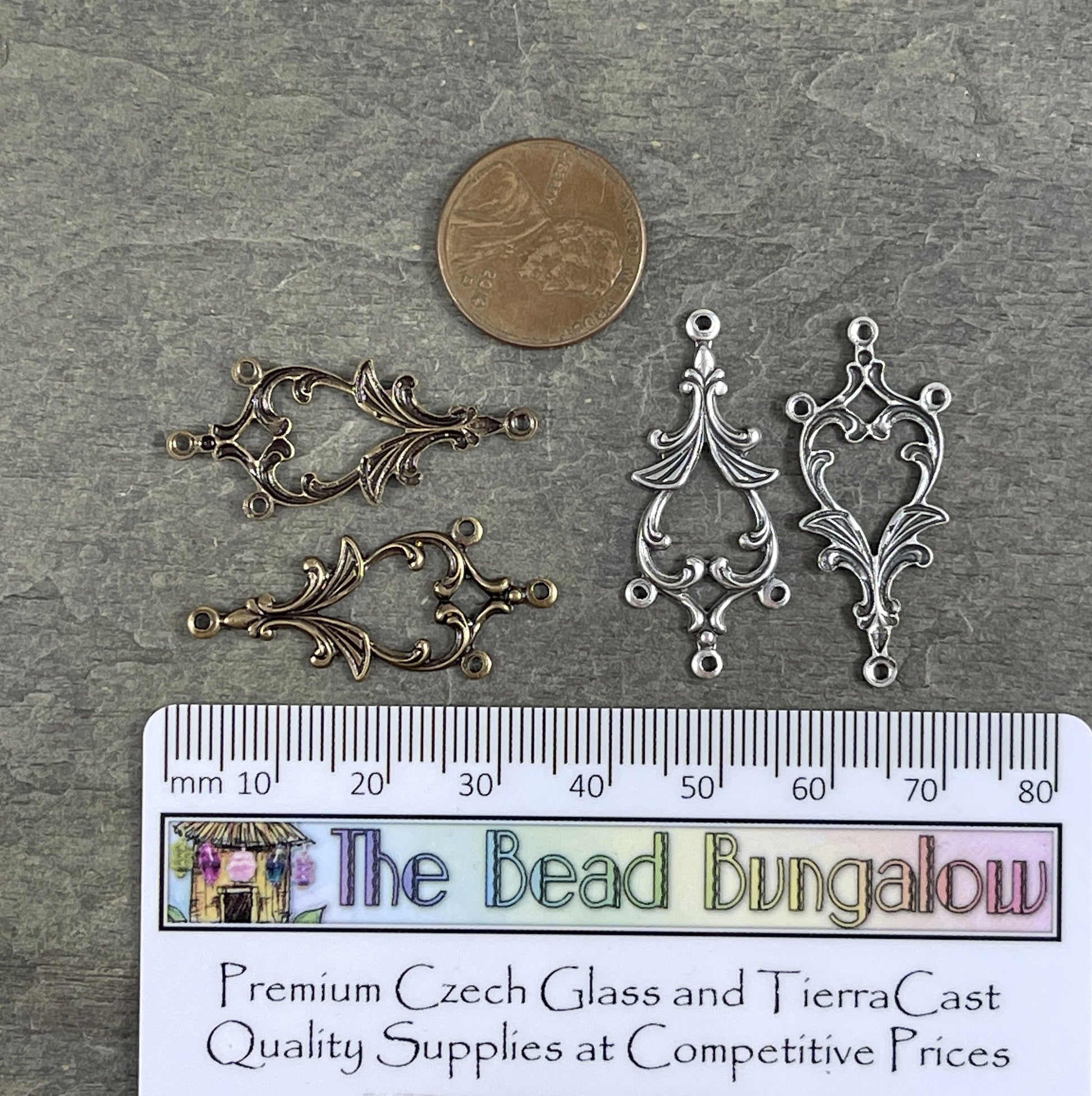 Elaborate Swirls Chandelier Link, Silver or Brass 3-Loop Connector, Lightweight Vintage Style Earring Components (VJS/A651-A98) * Qty. 4