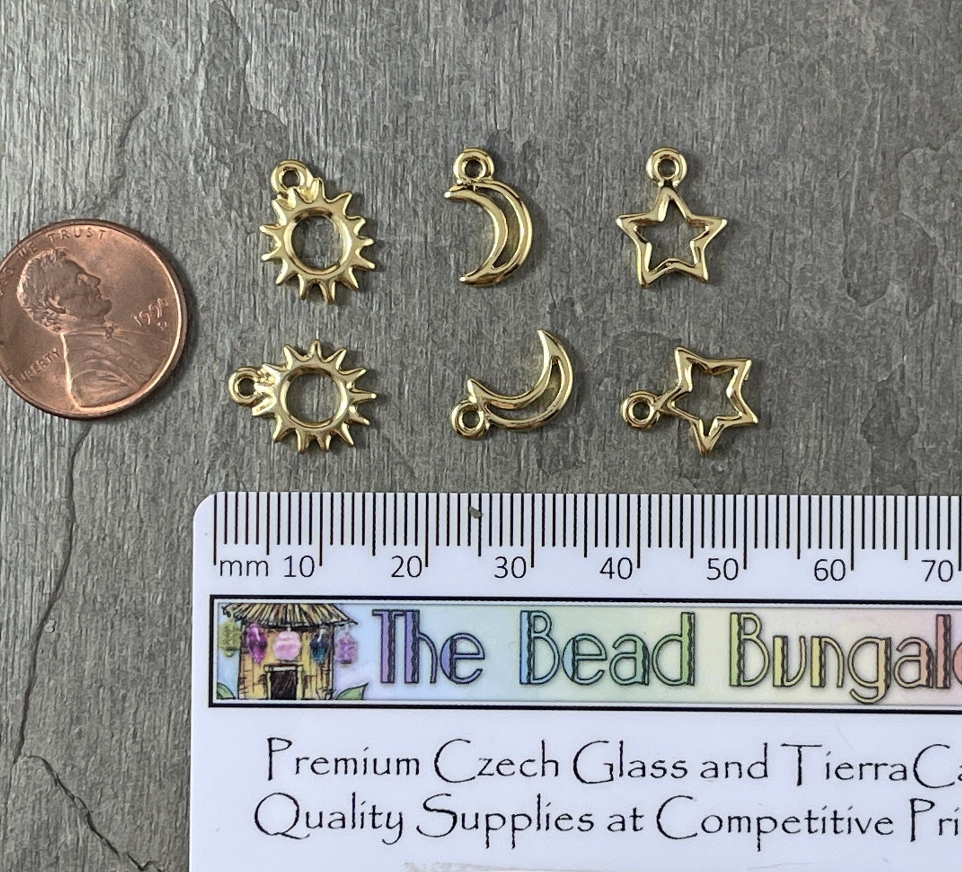 TierraCast Celestial Charms, Sun, Crescent Moon, Star, 24k Gold Plated, Nickel Free (PF/Celestial) *