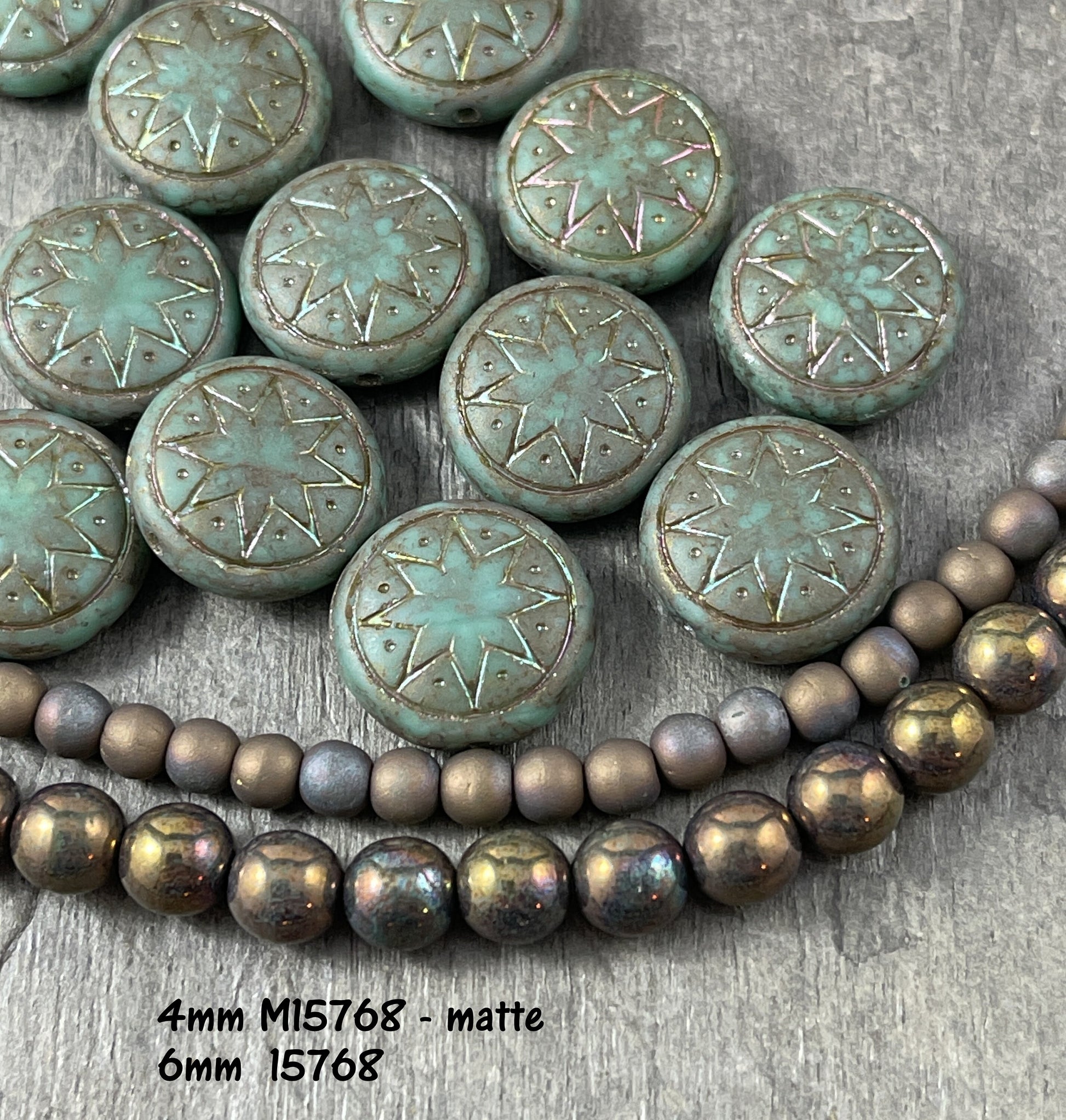 Czech Glass Beads - 14mm Star of Ishtar, Matte Jade Green with AB Finish (PSOI-1) * Qty. 6