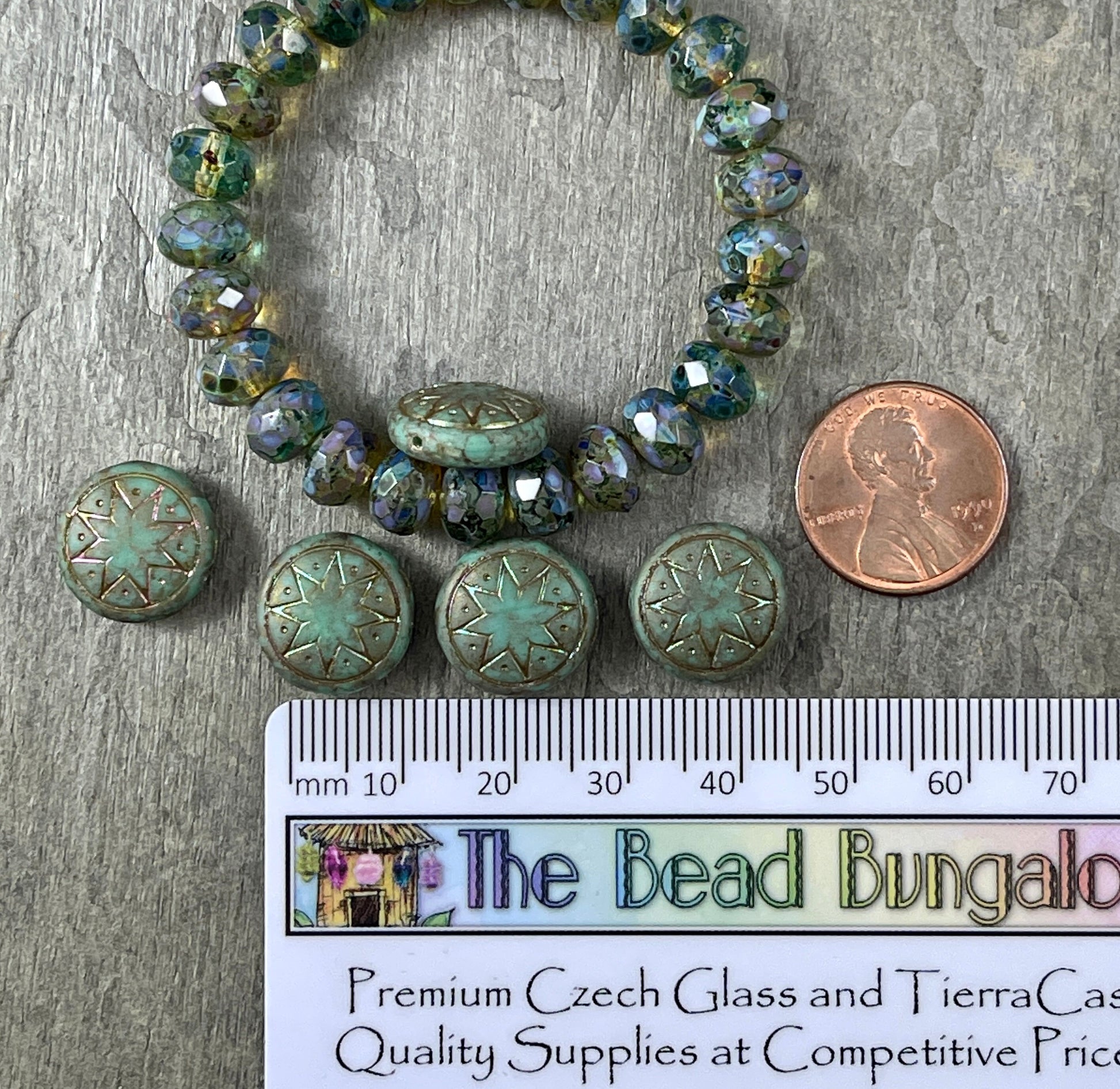 Czech Glass Beads - 14mm Star of Ishtar, Matte Jade Green with AB Finish (PSOI-1) * Qty. 6