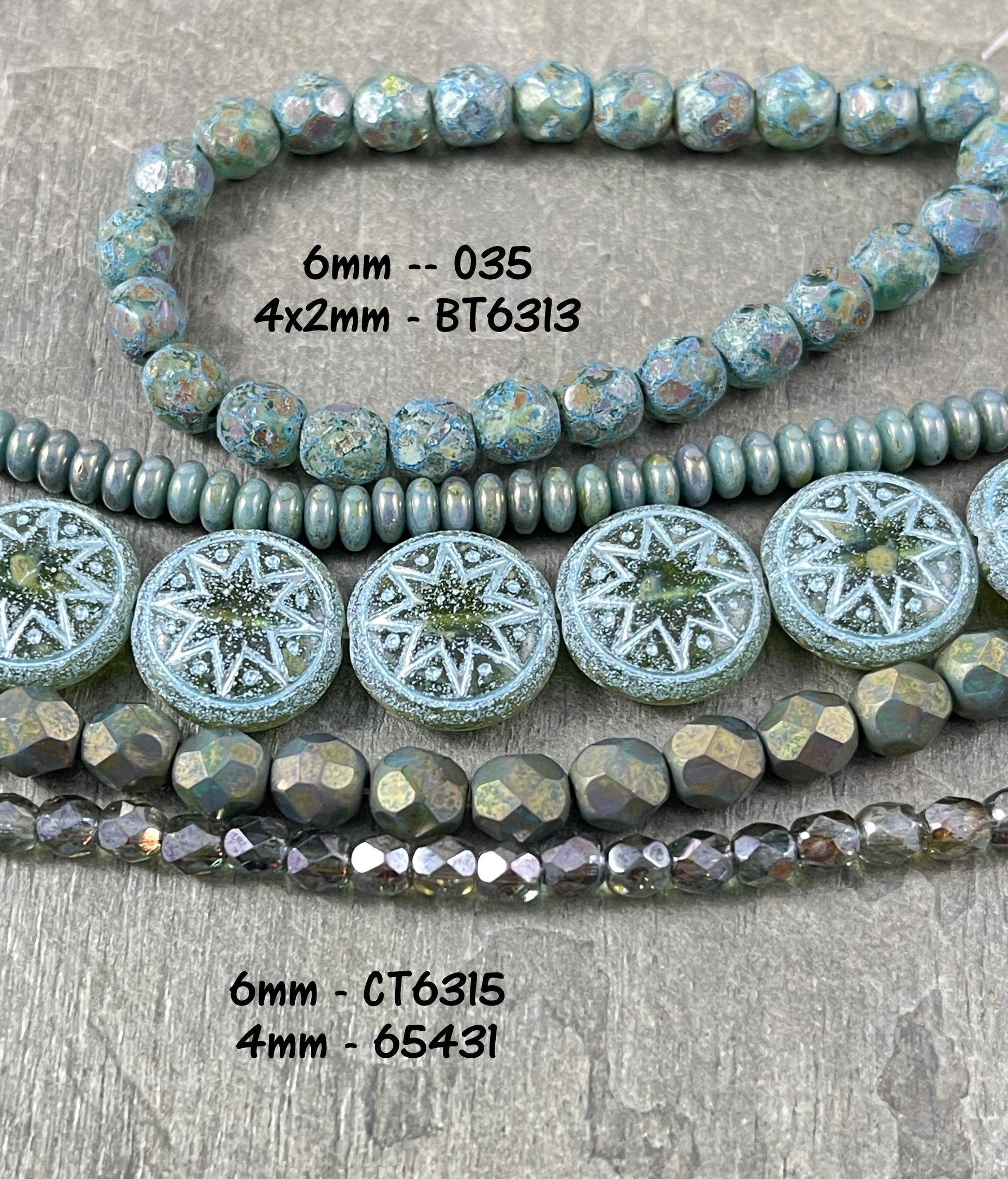 Star of Ishtar - Czech Glass Beads Matte Kiwi Green with a Turquoise Wash Picasso Beads Star of Ishtar Beads (PSOI-41) * Qty. 4