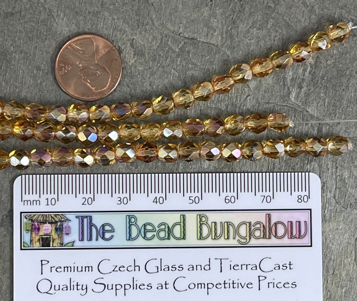 Transparent Gold Beads - 6mm Golden Celsian Czech Glass Beads - Light Topaz Celsian Faceted Round Bead (FP6/SM-Z1002) * Qty. 25