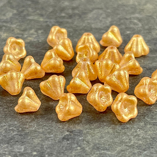 Czech Glass Beads - 6x8mm Golden Yellow Shimmer Glass Bell Flower ~ Yellow Flower Beads (BF/SM-S18C7010) * Qty. 25