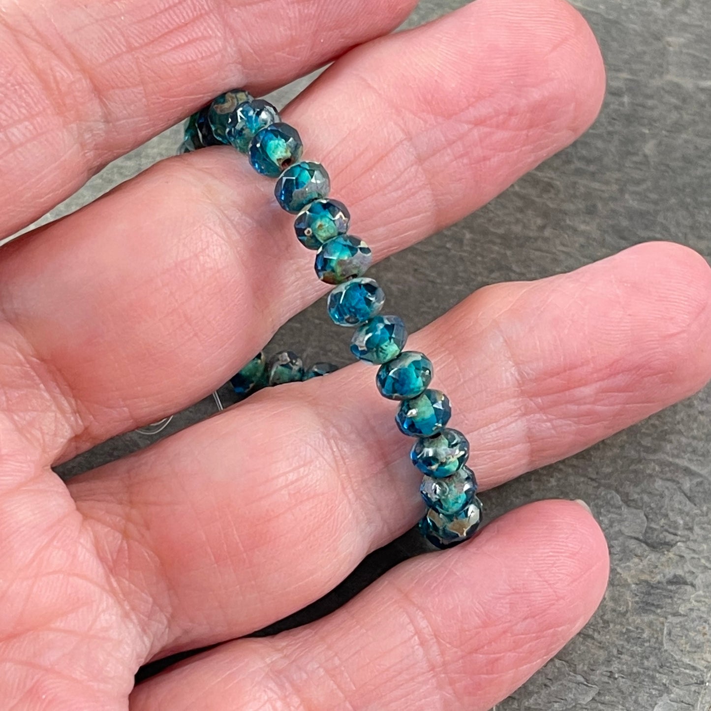 Czech Glass Beads - Pacific Blue 5x3mm Faceted Rondelle, Transparent Ocean Blue Picasso (R5/N-1357) * Qty. 30