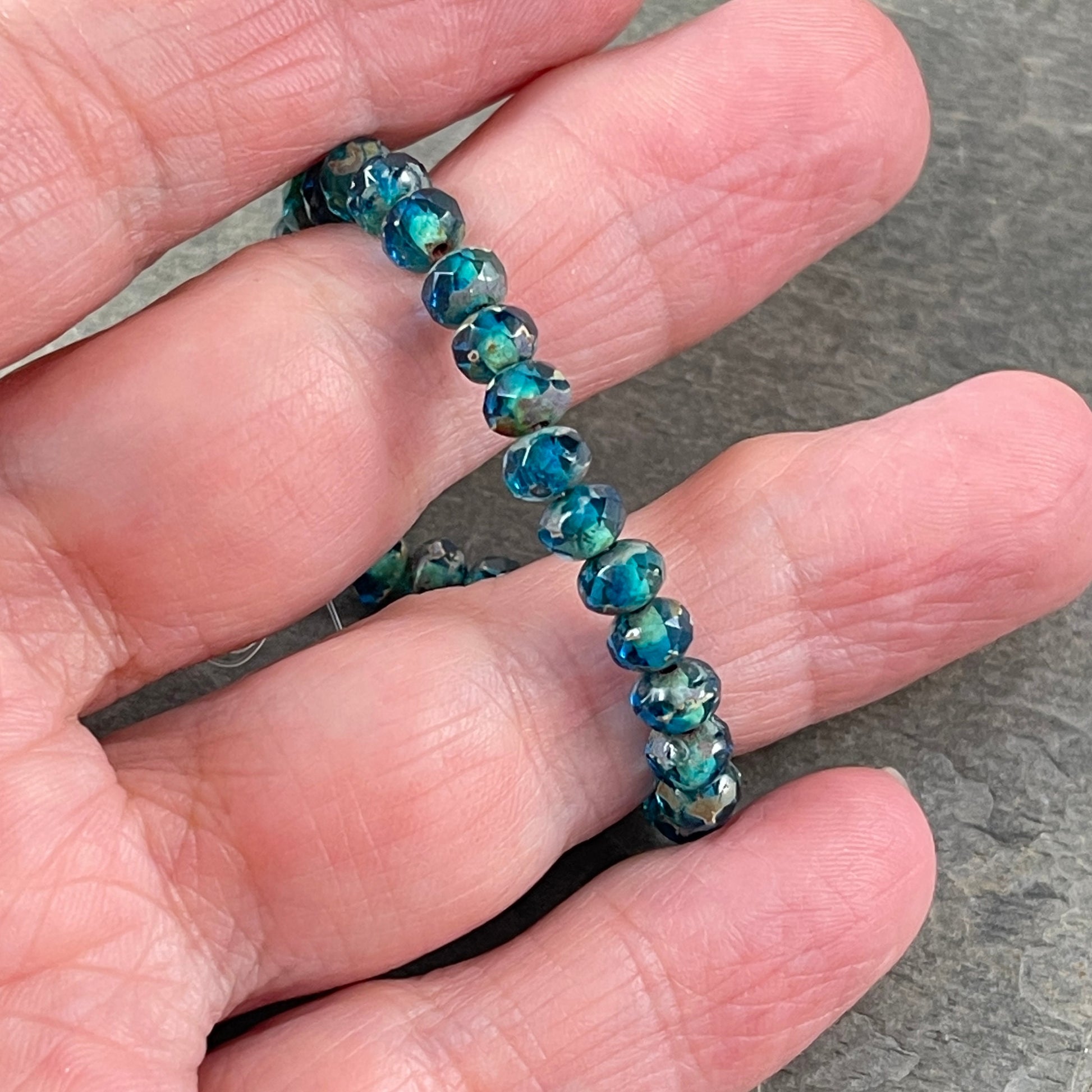 Czech Glass Beads - Pacific Blue 5x3mm Faceted Rondelle, Transparent Ocean Blue Picasso (R5/N-1357) * Qty. 30