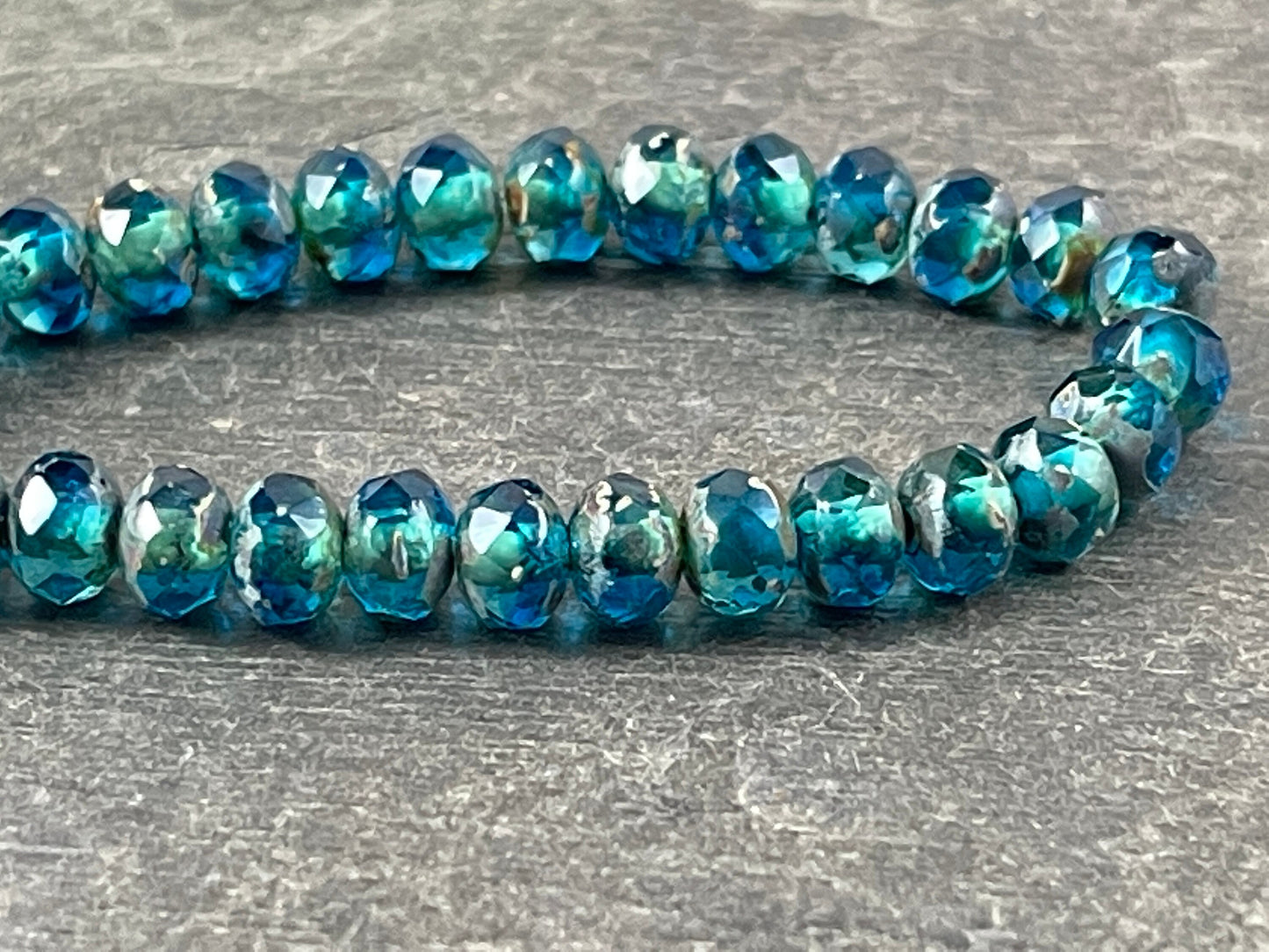 Czech Glass Beads - Pacific Blue 5x3mm Faceted Rondelle, Transparent Ocean Blue Picasso (R5/N-1357) * Qty. 30