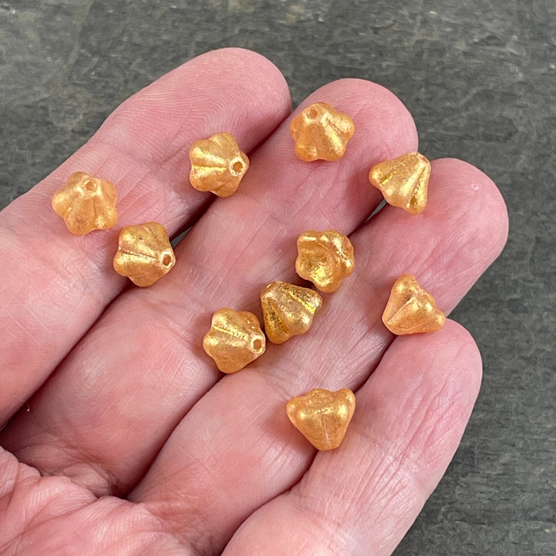 Czech Glass Beads - 6x8mm Golden Yellow Shimmer Glass Bell Flower ~ Yellow Flower Beads (BF/SM-S18C7010) * Qty. 25