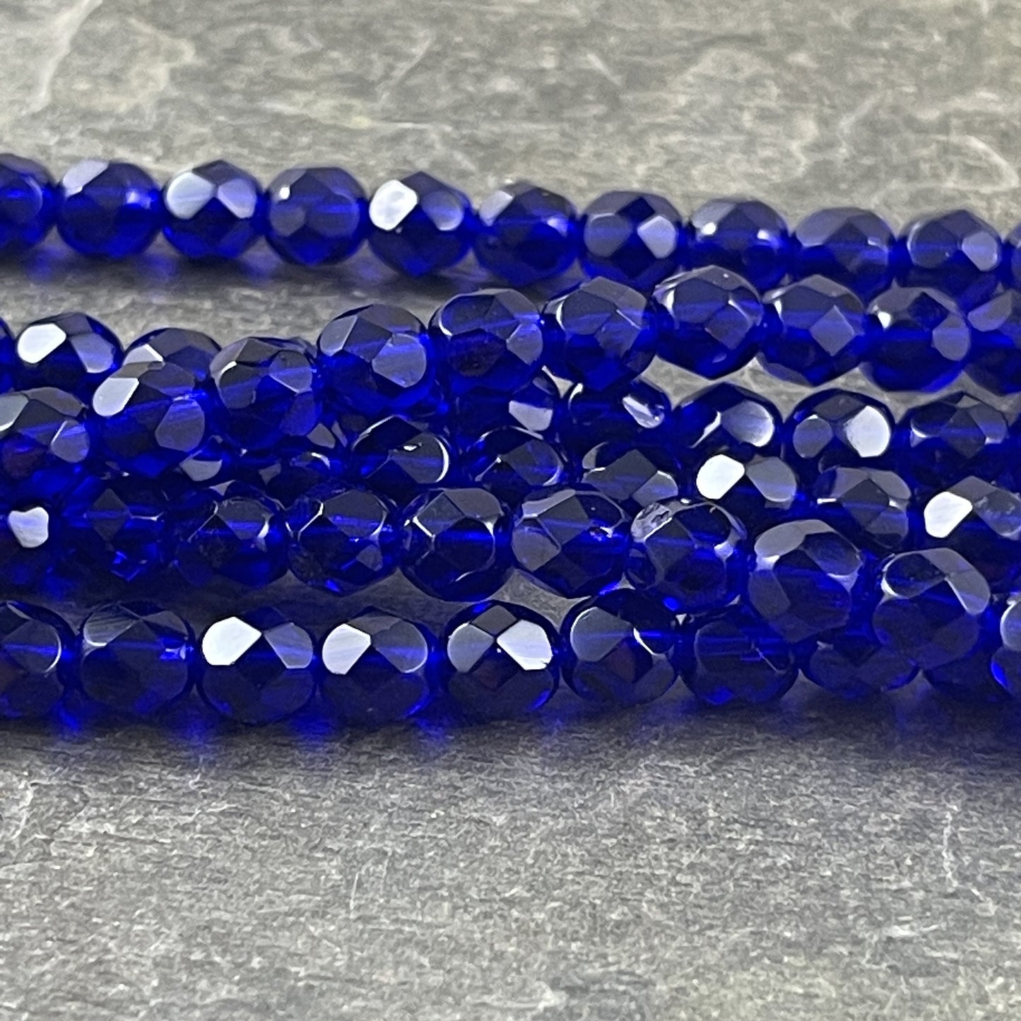 Cobalt Blue Czech Beads, 6mm Czech Glass Fire Polished Beads, Transparent Cobalt Faceted Round Glass Beads (FP6/SM-3009) * Qty. 25