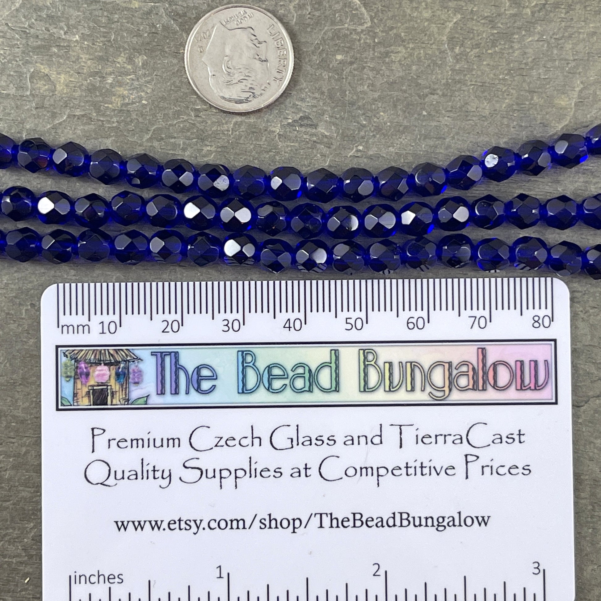 Cobalt Blue Czech Beads, 6mm Czech Glass Fire Polished Beads, Transparent Cobalt Faceted Round Glass Beads (FP6/SM-3009) * Qty. 25