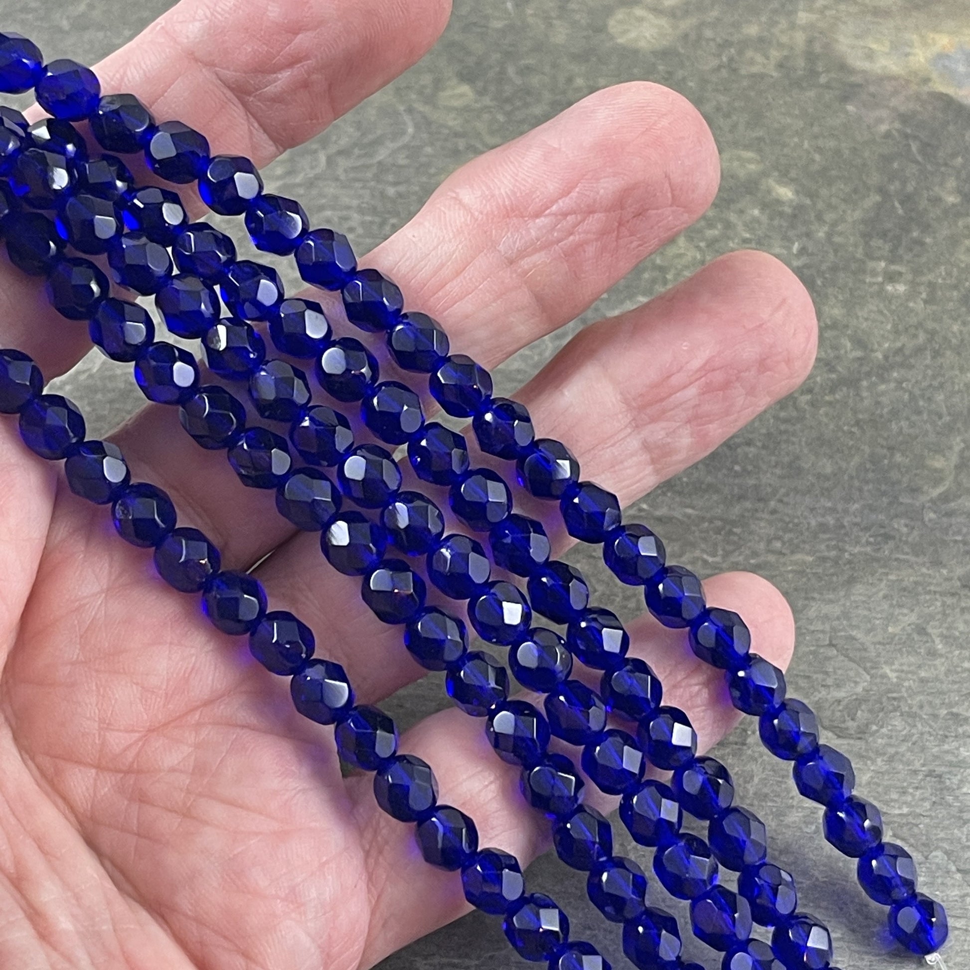 Cobalt Blue Czech Beads, 6mm Czech Glass Fire Polished Beads, Transparent Cobalt Faceted Round Glass Beads (FP6/SM-3009) * Qty. 25