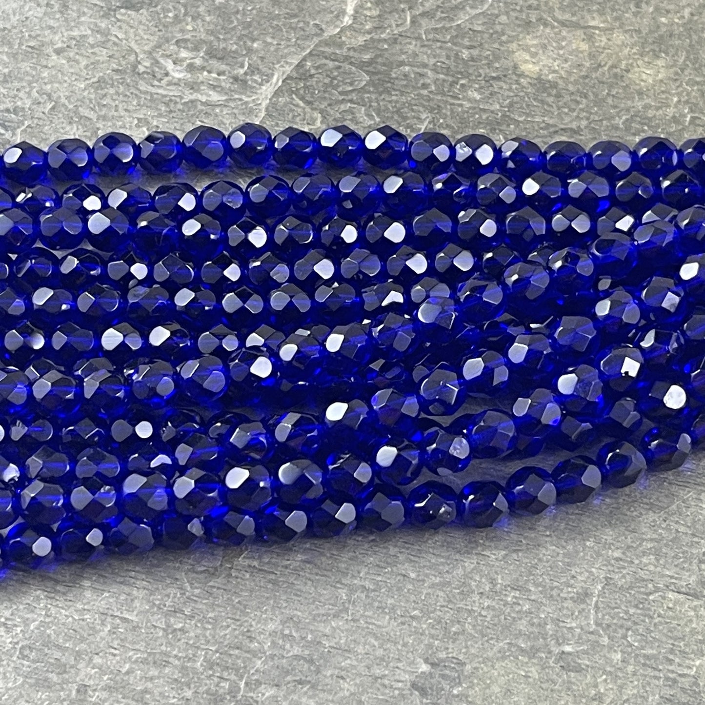 Cobalt Blue Czech Beads, 6mm Czech Glass Fire Polished Beads, Transparent Cobalt Faceted Round Glass Beads (FP6/SM-3009) * Qty. 25