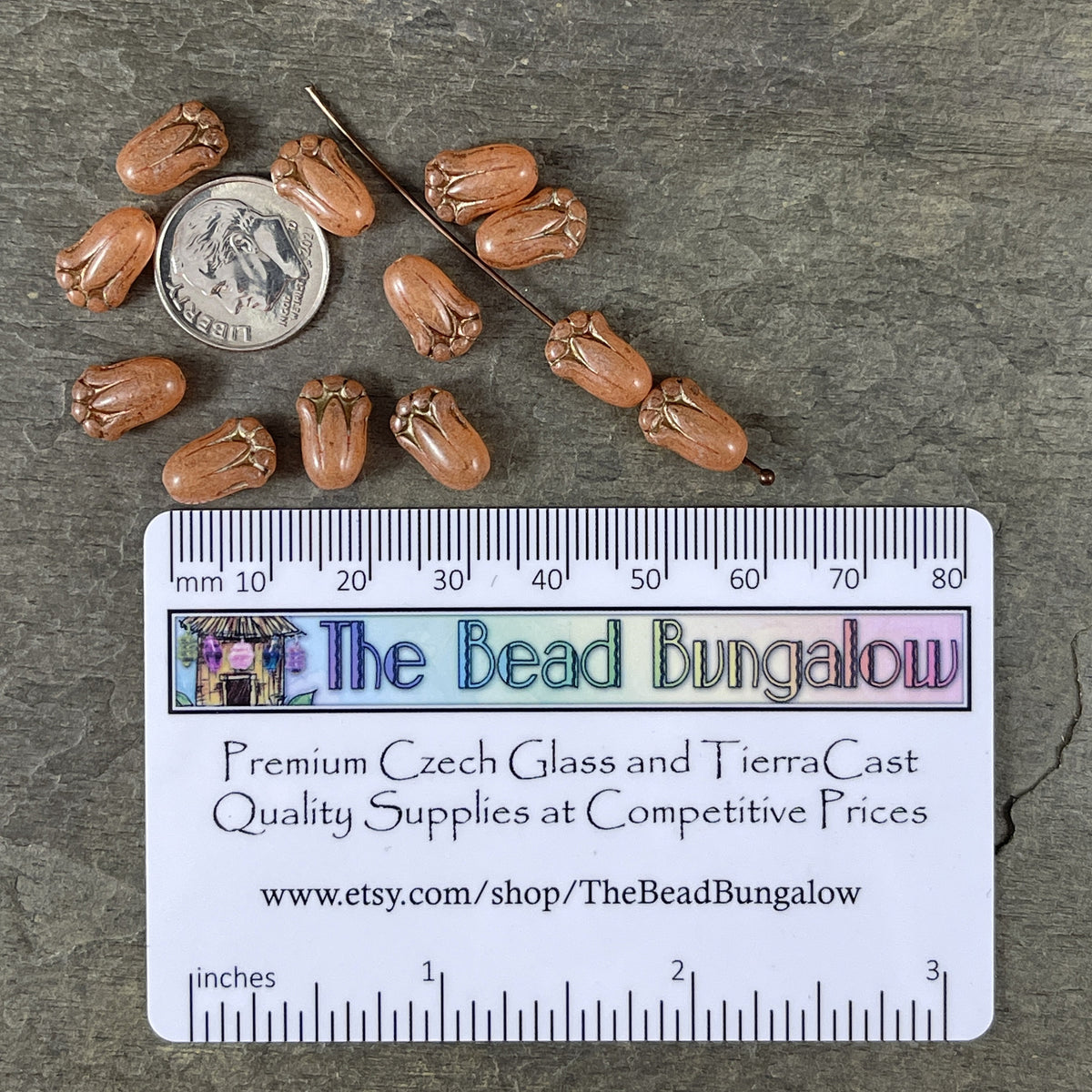 Czech Glass Beads - 12x8mm Lily Bud Flower Peachy with Bronze Wash (LBud2) * Qty. 12