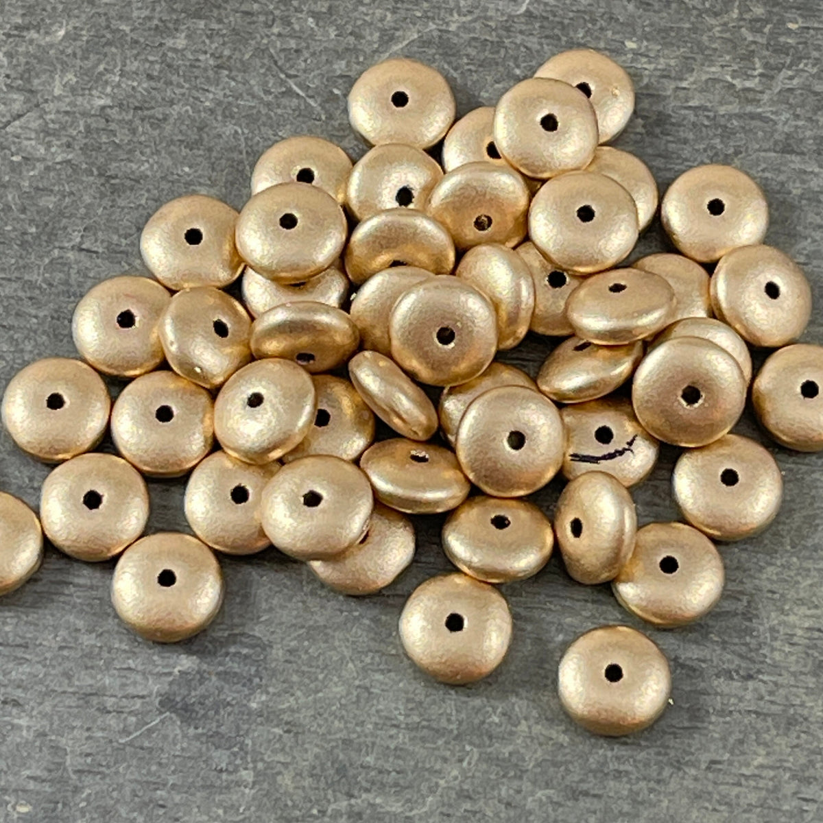 Gold Czech Glass Beads - Matte Gold Rondelle Spacer Disc, 6x2mm Rondelle, Satin Finish Coated Beads (RD6/RJ-4530) * Qty. 50