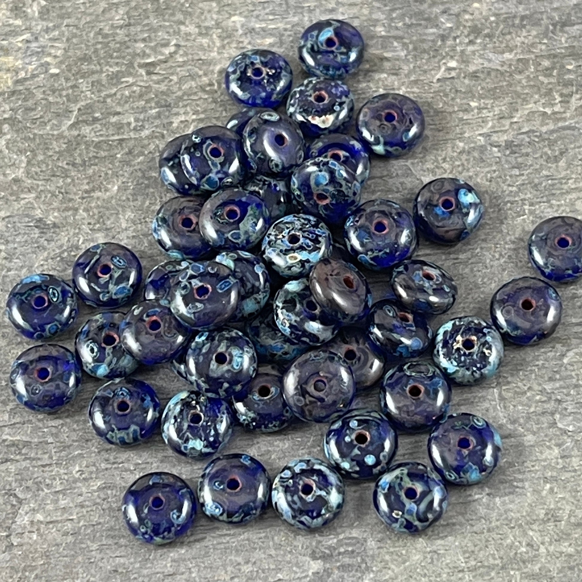 Czech Glass Beads - Cobalt Blue with Full Picasso, 6x2mm Rondelle (RD6/RJ-4764) * Qty. 50