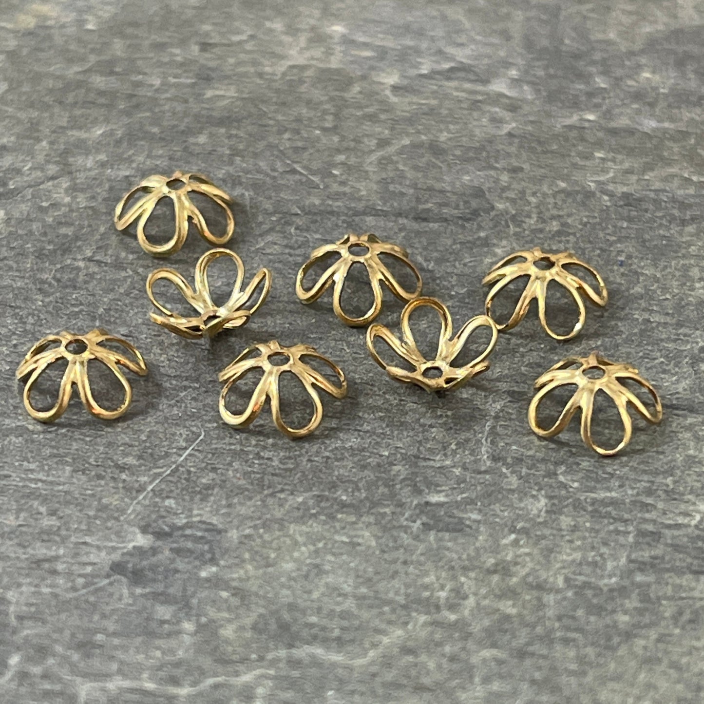 Delicate Open Petal Gold Bead Caps ~ 7.5mm Raw Brass Flower Petal Bead Caps (VJS/R306R) * Qty. 12