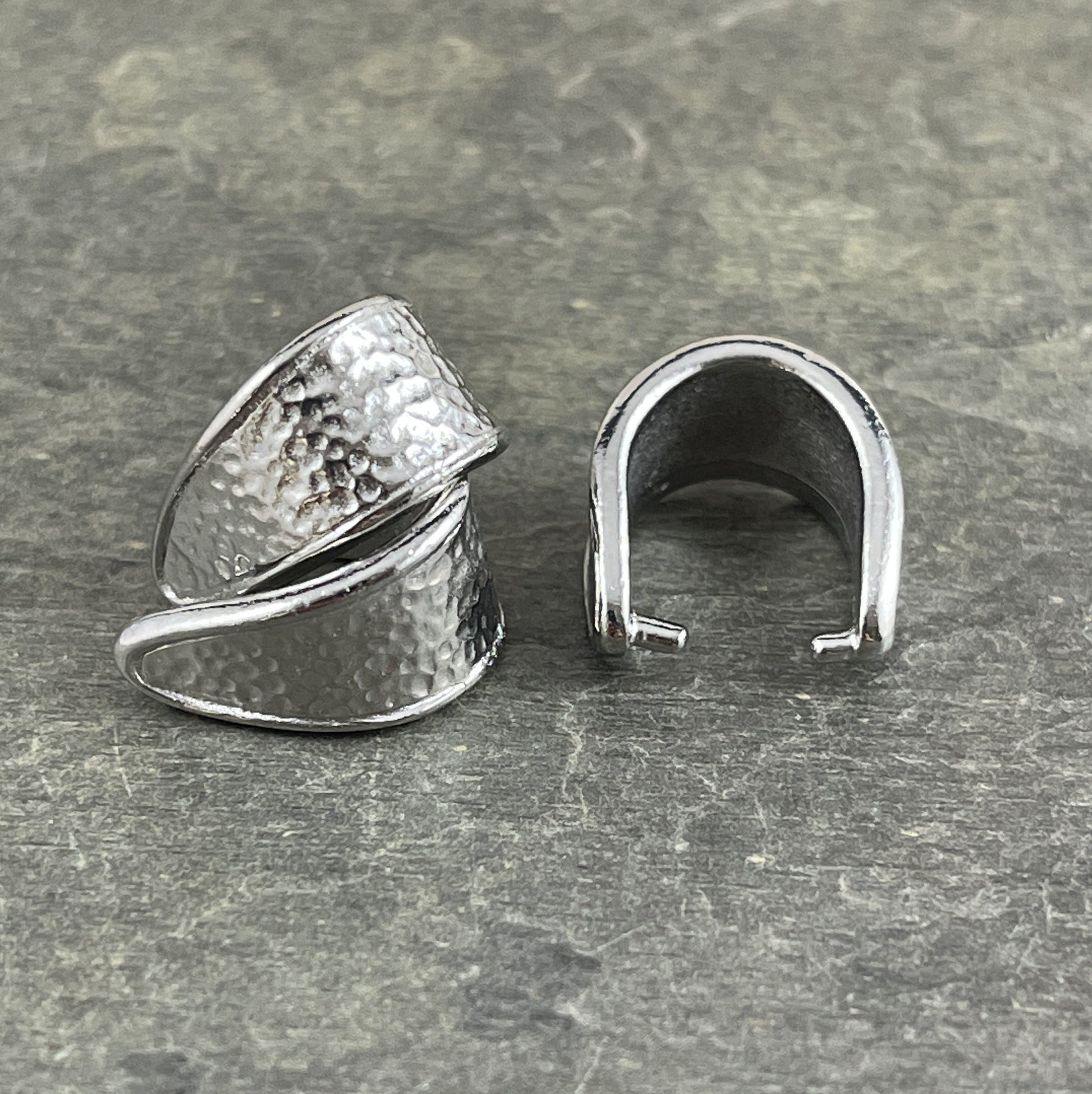 TierraCast Silver Large 15mm Hammertone Bail, White Bronze Plated Pinch Bail (PF/928-28) * Qty. 2