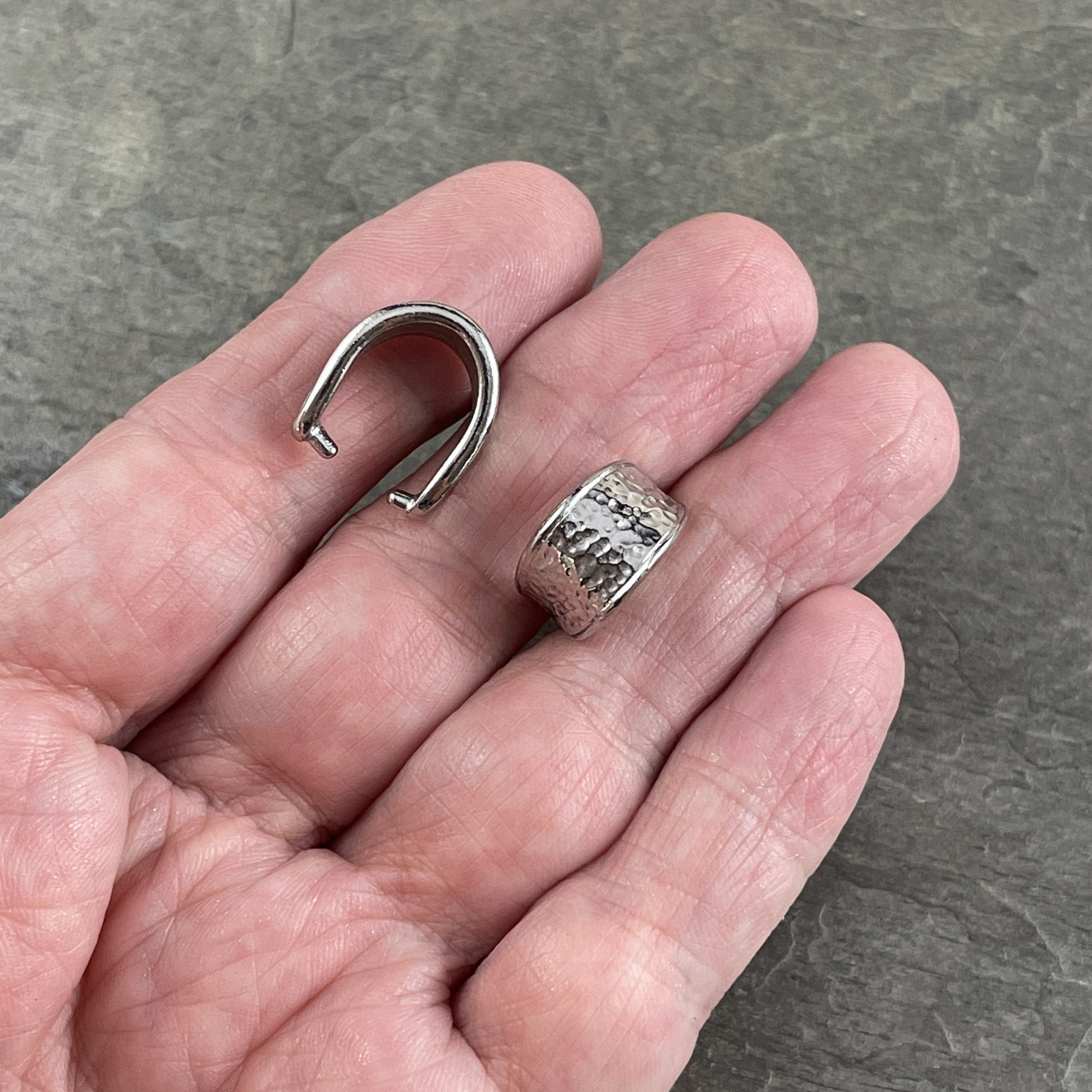 TierraCast Silver Large 15mm Hammertone Bail, White Bronze Plated Pinch Bail (PF/928-28) * Qty. 2
