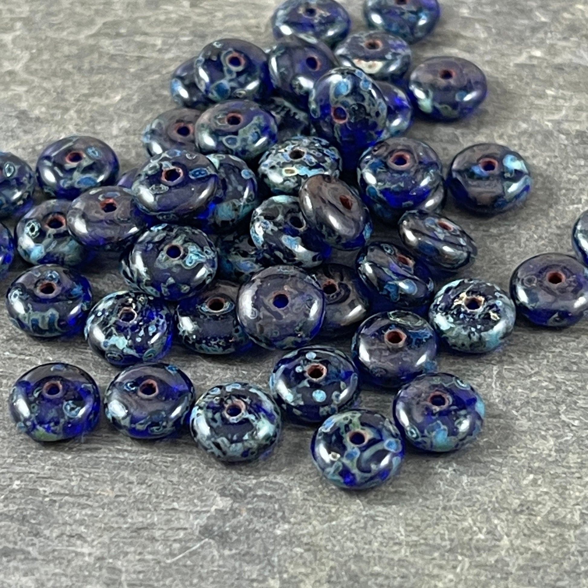 Cobalt Blue with Full Picasso 6x2mm Rondelle Czech Glass Beads - Cobal Blue with Full Heavy Picasso (RD6/RJ-4764) * Qty. 50