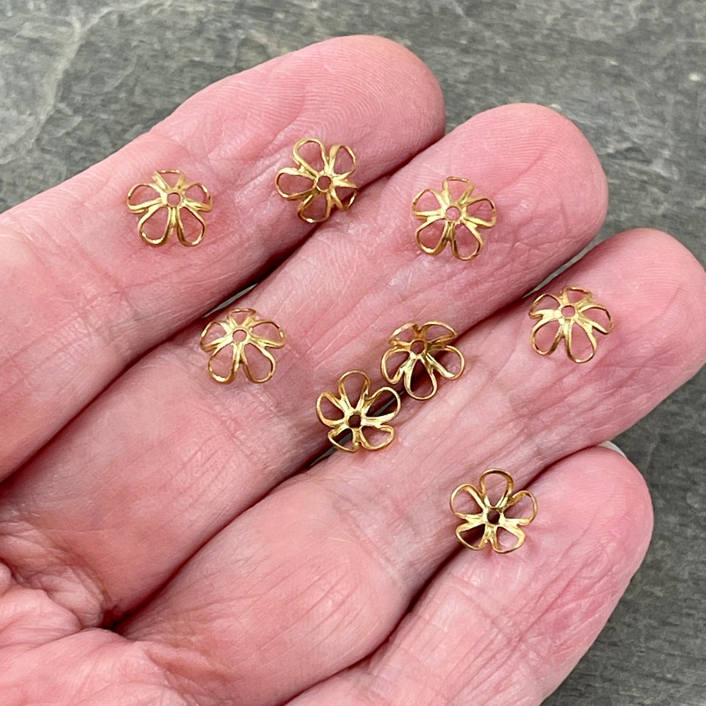 Delicate Open Petal Gold Bead Caps ~ 7.5mm Raw Brass Flower Petal Bead Caps (VJS/R306R) * Qty. 12