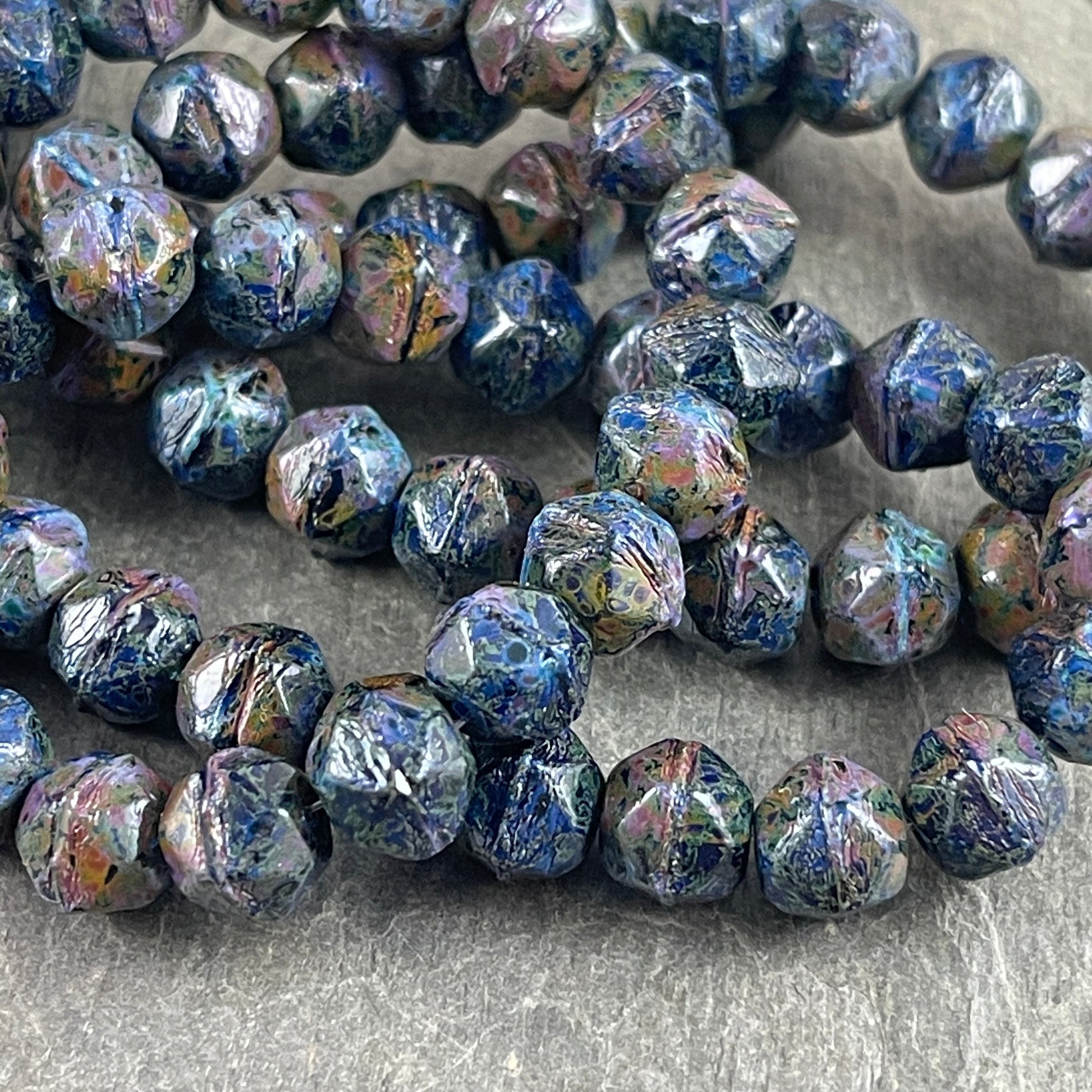 Dark Blue Picasso Beads, 8mm English Cut Czech Glass Beads - Sapphire Blue Glass Beads (EC/N-1245) * Qty. 10