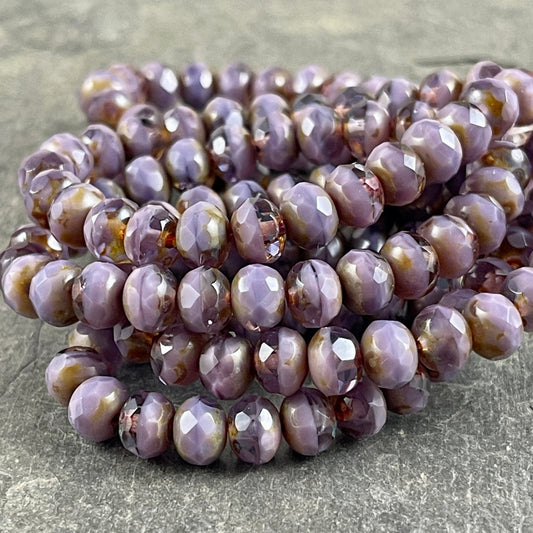 Purple 7x5mm Czech Glass Faceted Rondelle ~ Lavender and Amethyst Glass ~ Thistle Picasso Beads (R7/N-0756) * Qty 25