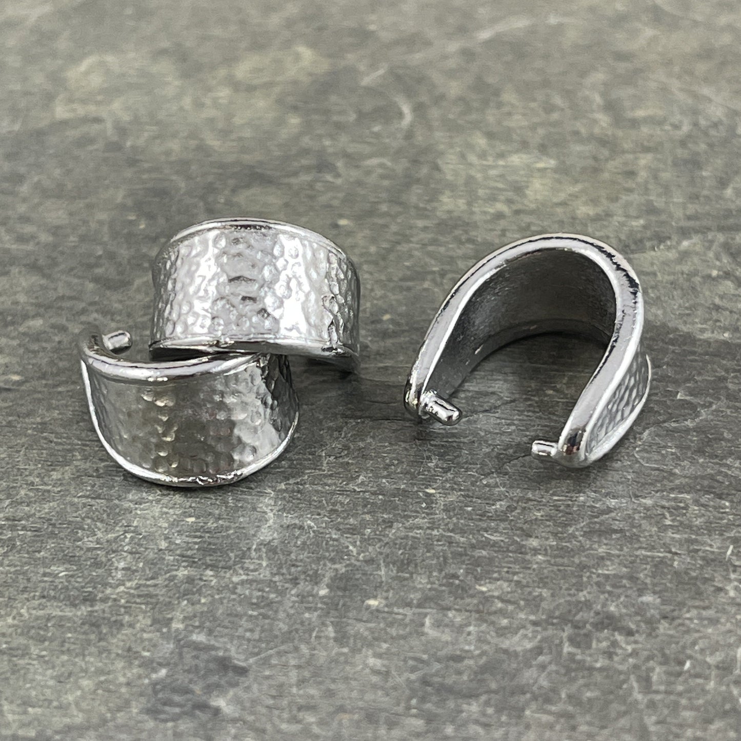 TierraCast Silver Large 15mm Hammertone Bail, White Bronze Plated Pinch Bail (PF/928-28) * Qty. 2