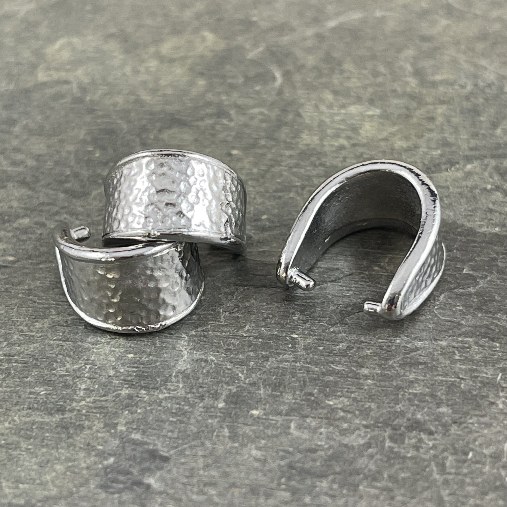 TierraCast Silver Large 15mm Hammertone Bail, White Bronze Plated Pinch Bail (PF/928-28) * Qty. 2
