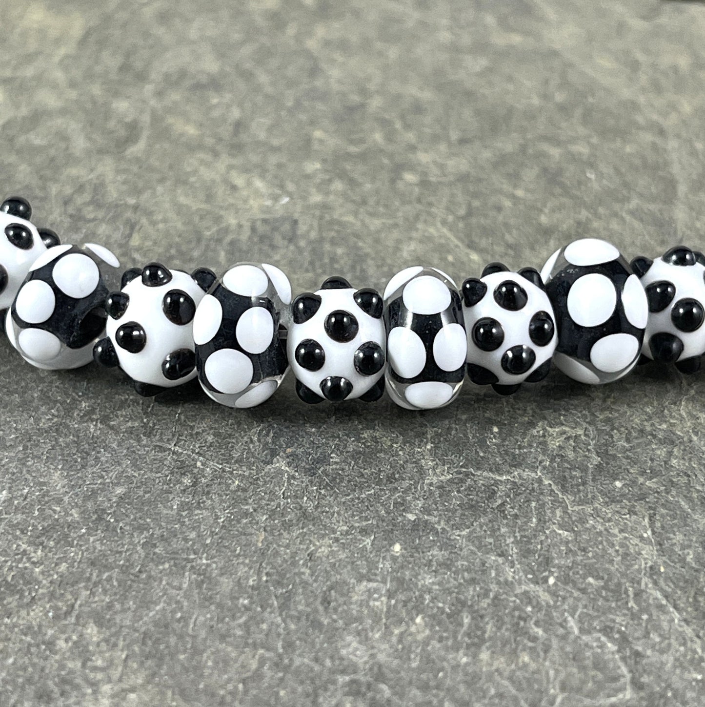 Black and White Polkadot Beads Black and White Lampwork Polka-dot Lampwork Beads Round and Rondelle Bead Mix (LB229/527)