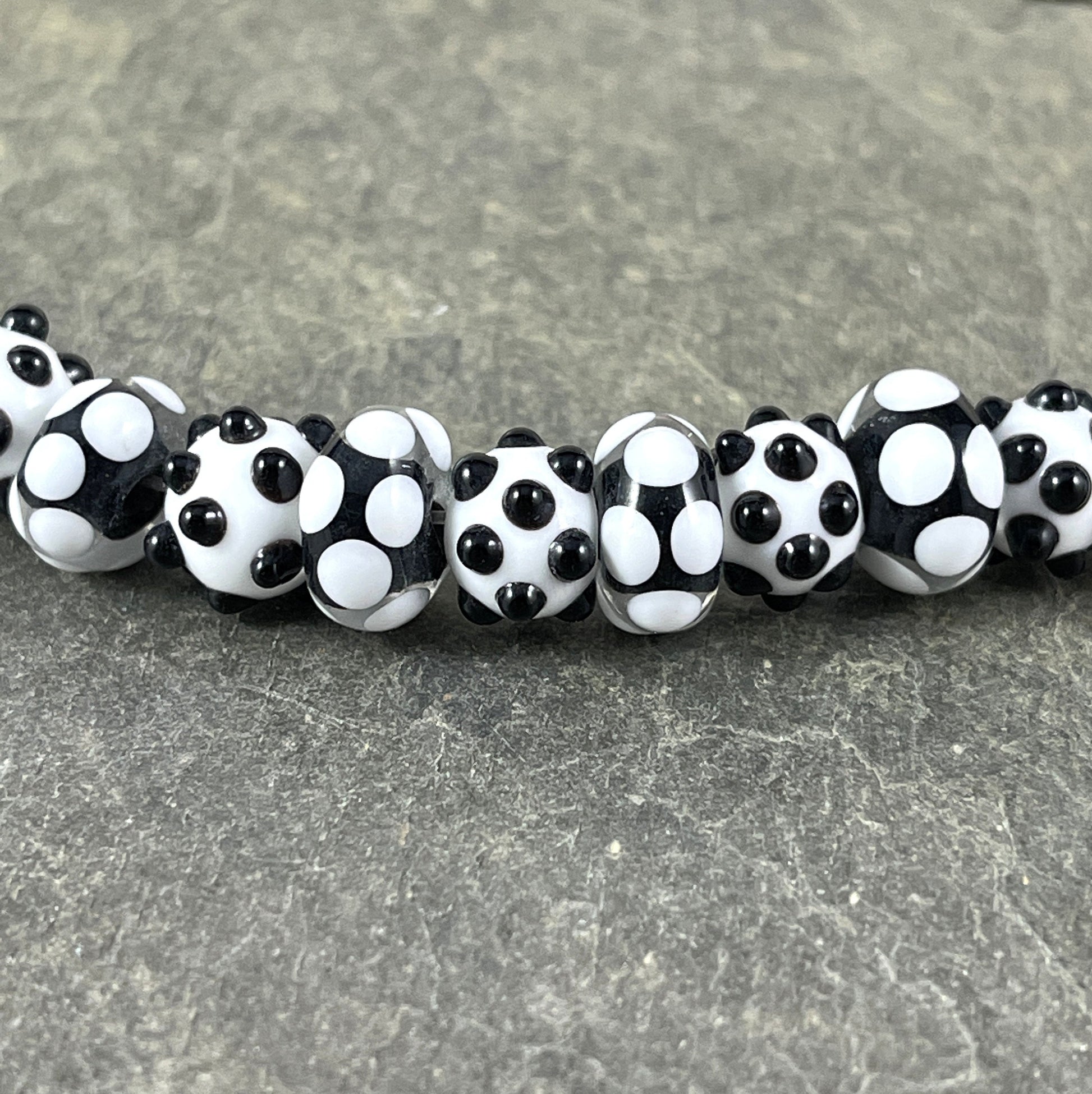 Black and White Polkadot Beads Black and White Lampwork Polka-dot Lampwork Beads Round and Rondelle Bead Mix (LB229/527)